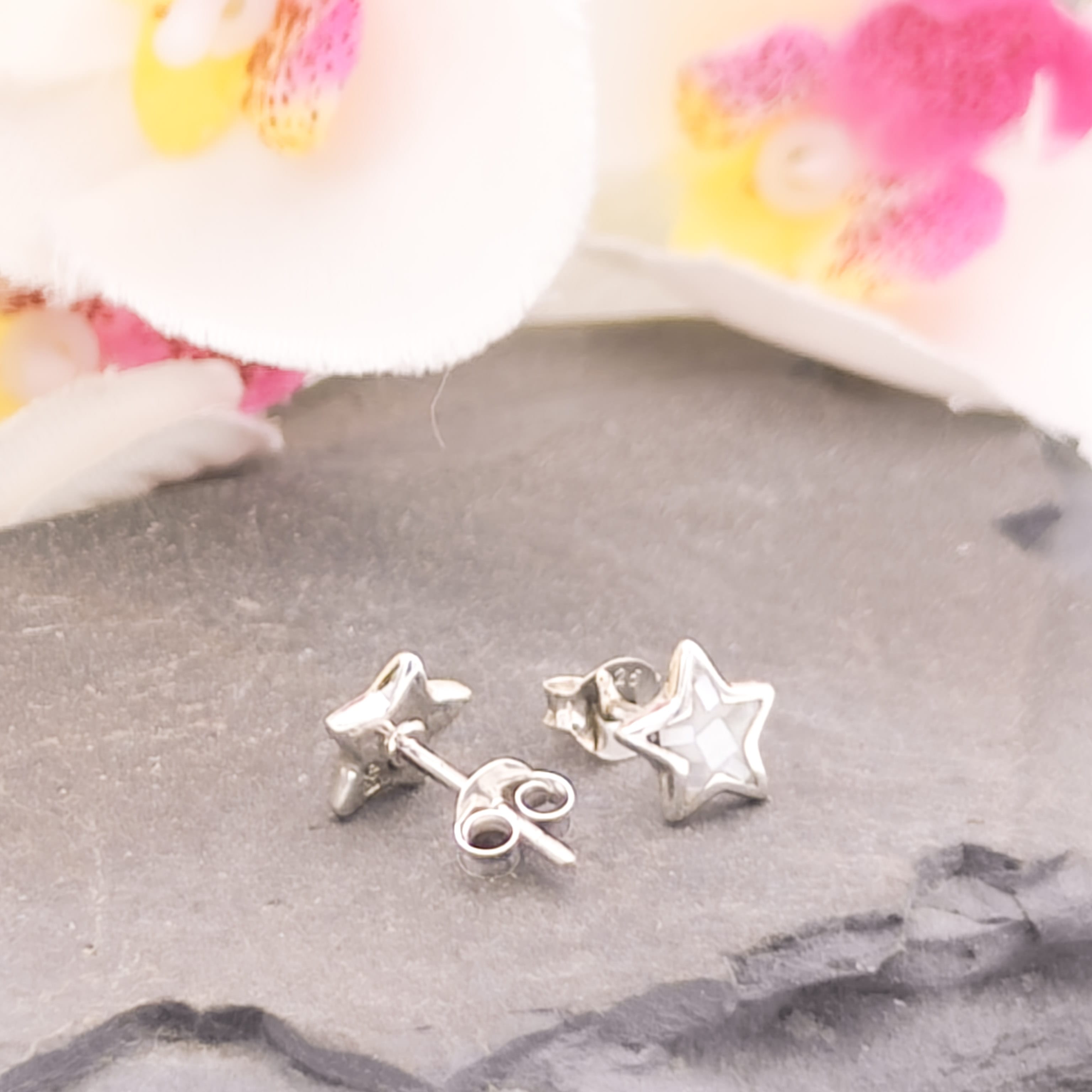 Hepburn and Hughes Mother of Pearl Starfish Stud Earrings | White Mosaic | Sterling Silver