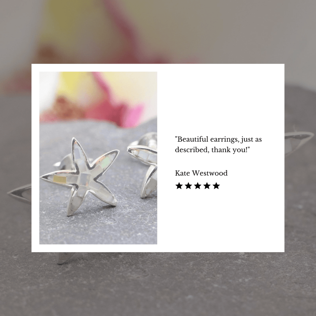 Hepburn and Hughes Mother of Pearl Starfish Stud Earrings | White Mosaic | Sterling Silver