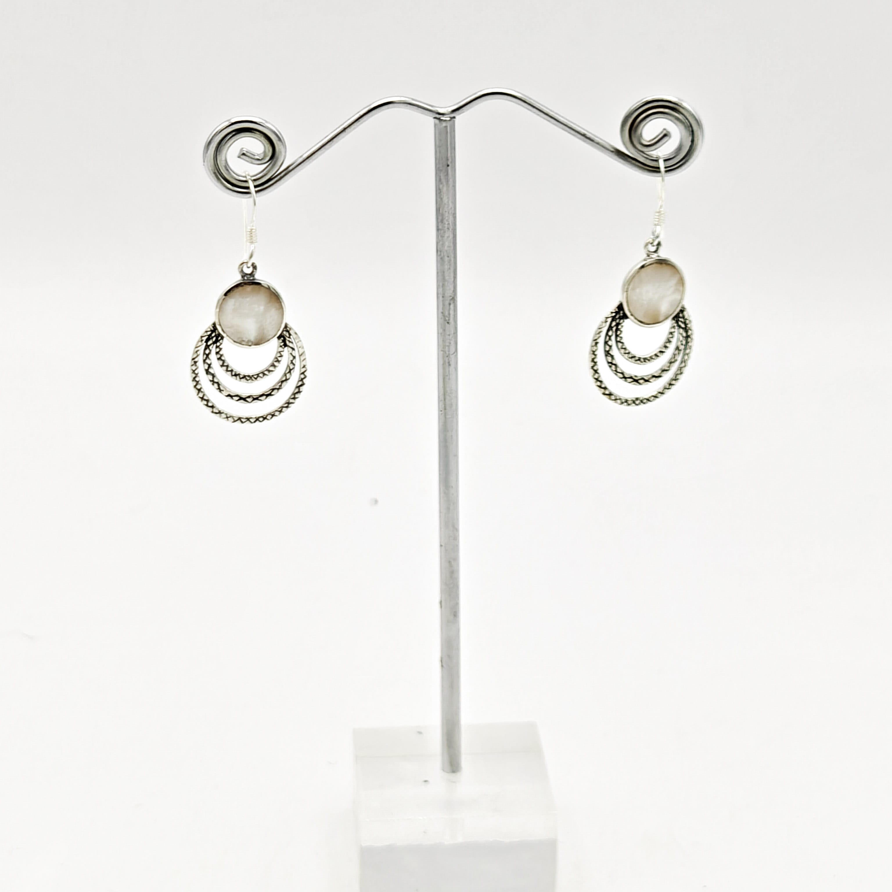 Hepburn and Hughes Mother of Pearl Three Circle Sterling Silver Earrings | June Gift
