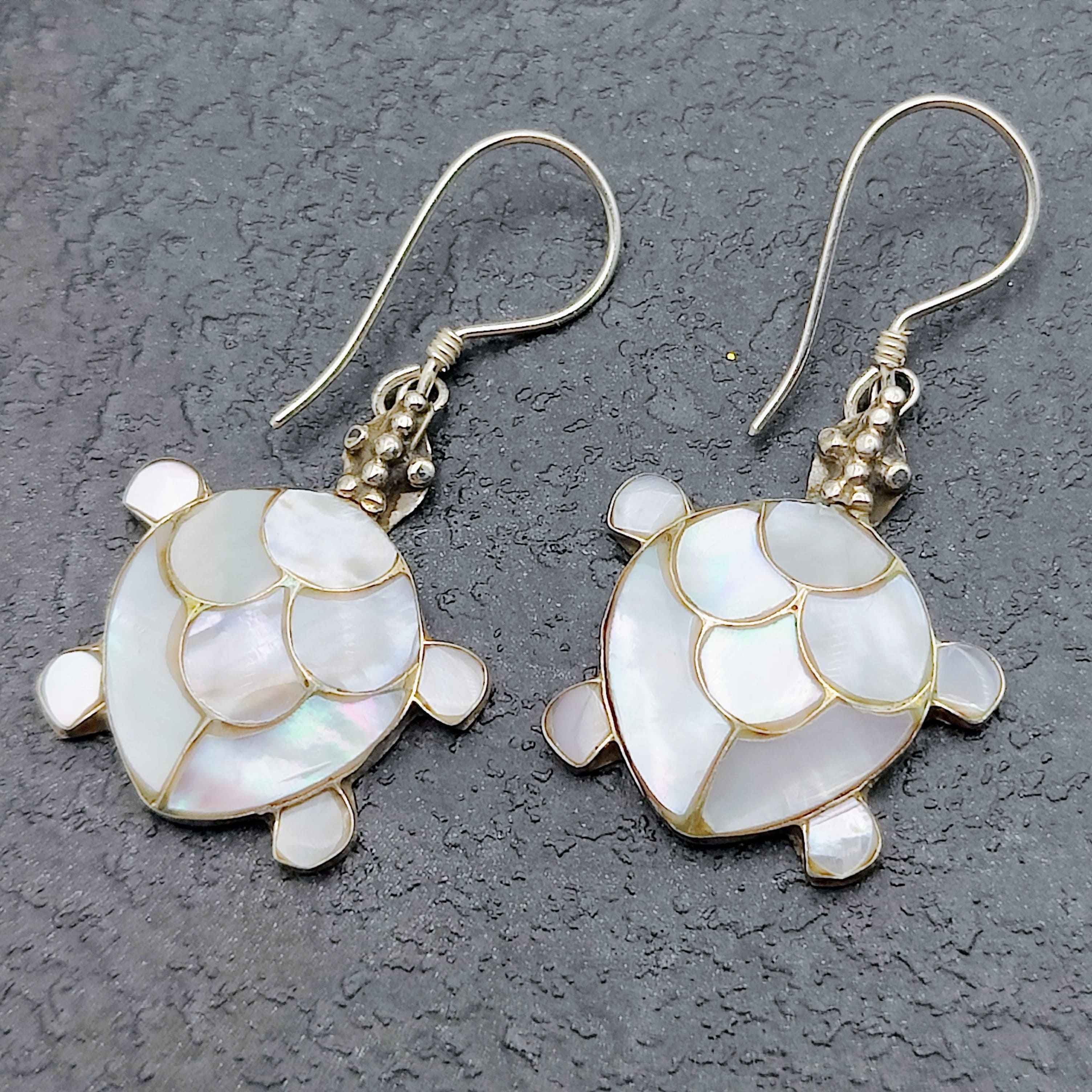 Hepburn and Hughes Mother of Pearl Turtle Earrings | Shell Earrings | Sterling Silver