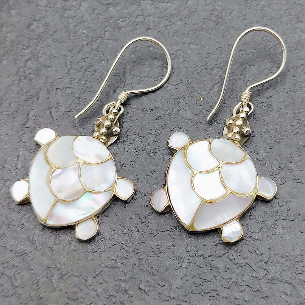Hepburn and Hughes Mother of Pearl Turtle Earrings | Shell Earrings | Sterling Silver