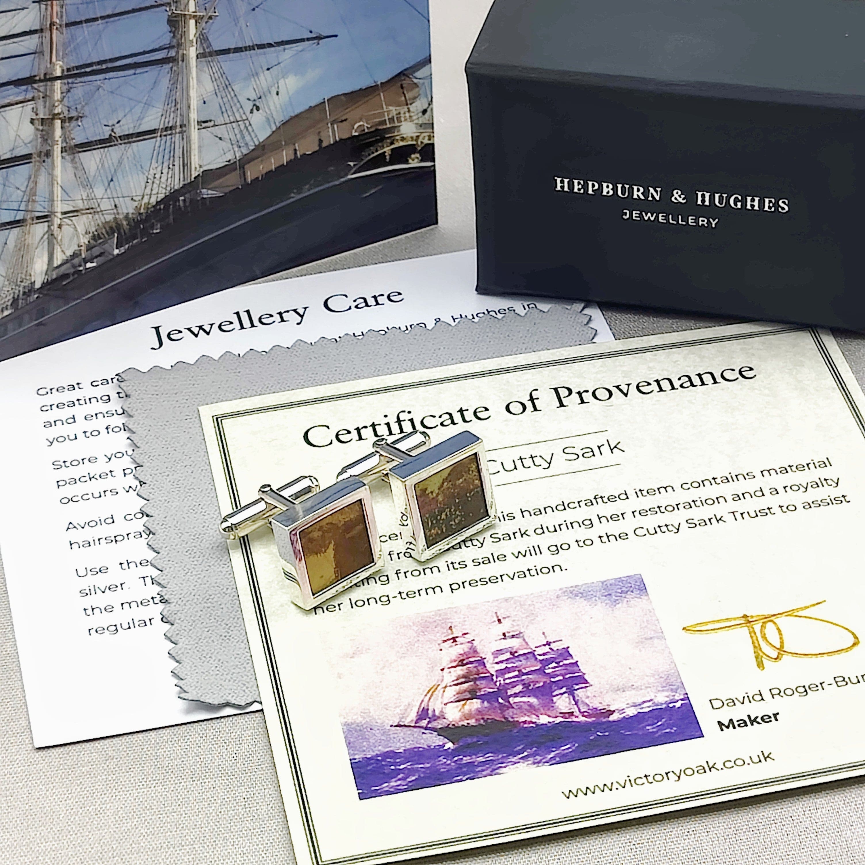 Hepburn and Hughes Nautical Cufflinks | Made with original Cutty Sark Copper | Sterling Silver Cuff Links