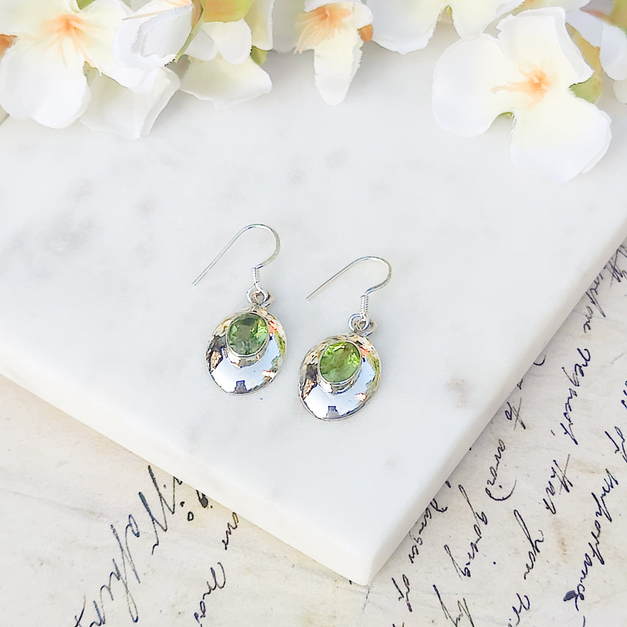 Hepburn and Hughes Peridot Dome Earrings | Oval | August Birthstone | Sterling Silver