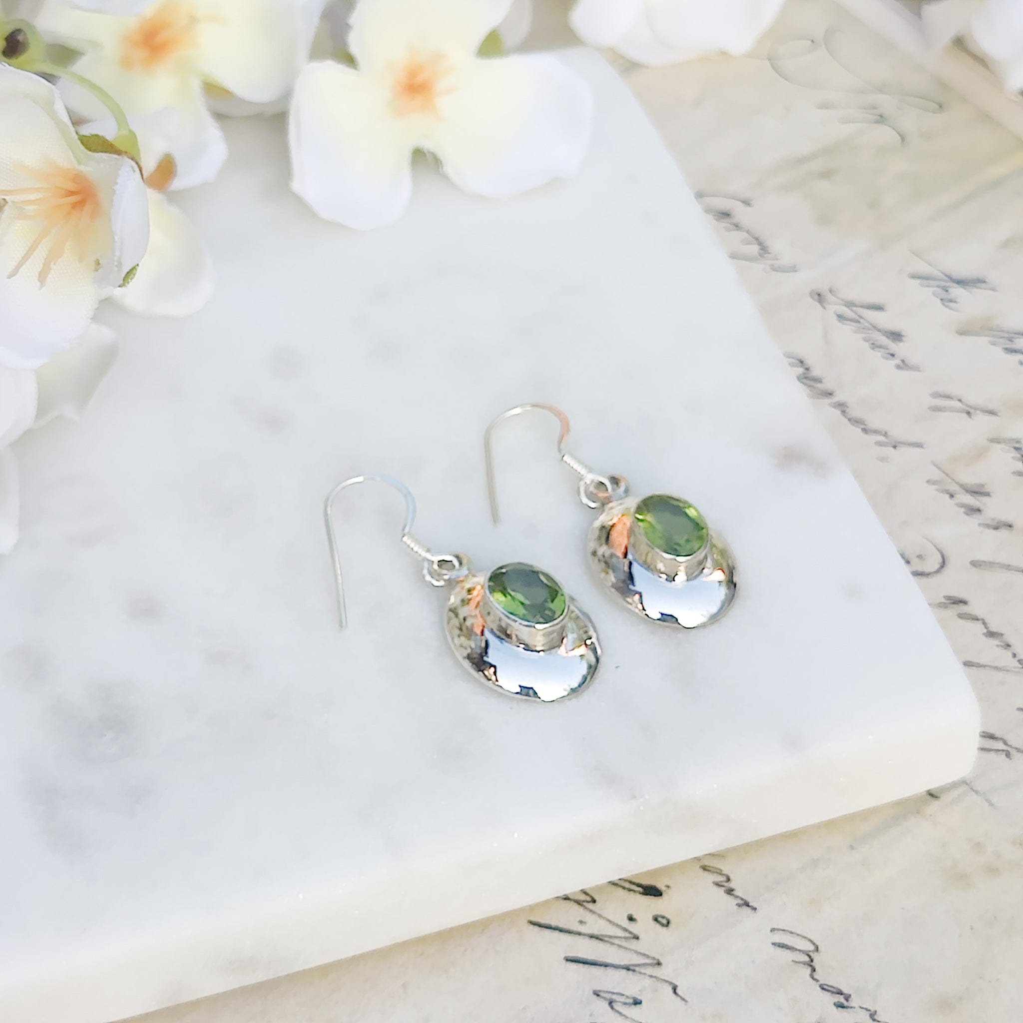 Hepburn and Hughes Peridot Dome Earrings | Oval | August Birthstone | Sterling Silver