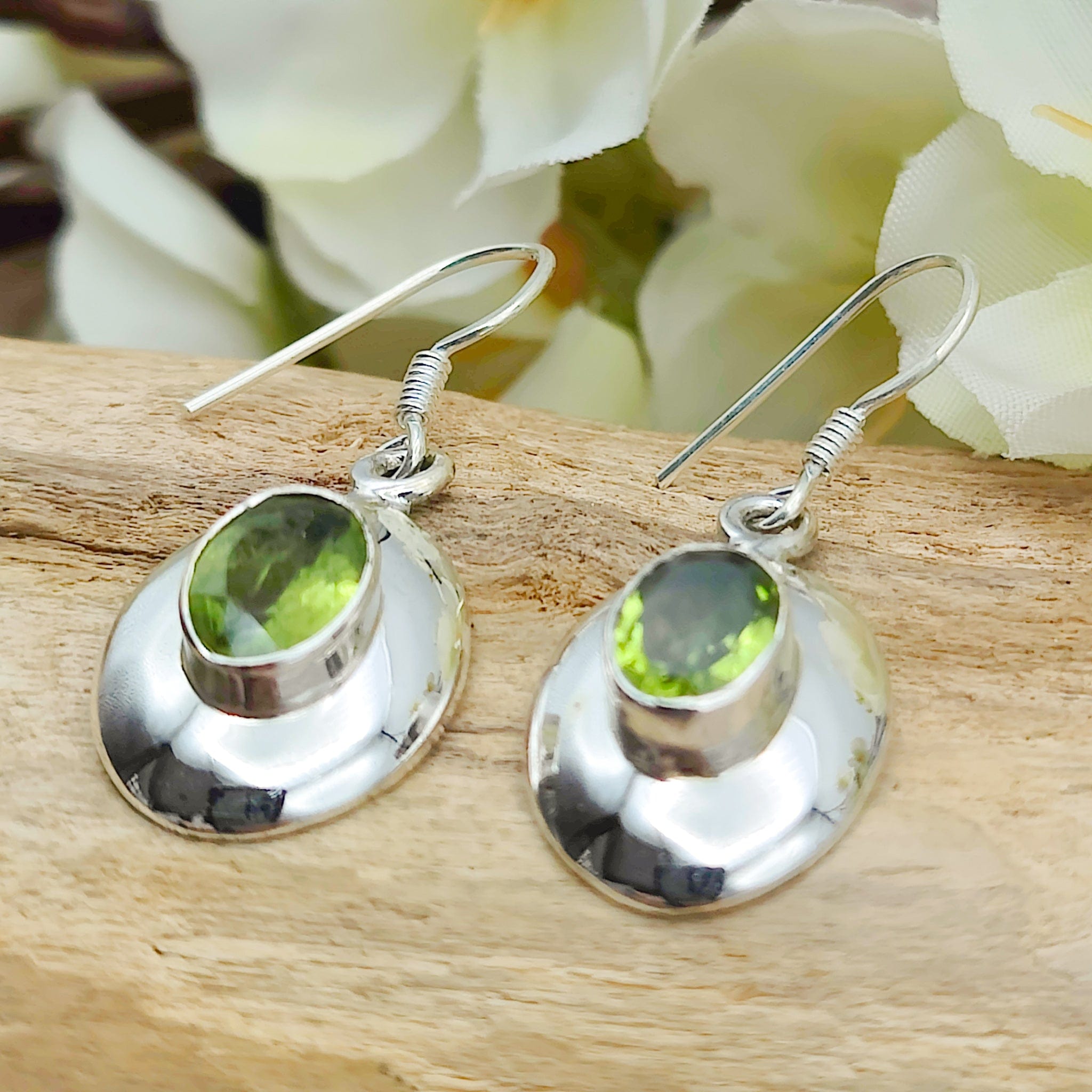 Hepburn and Hughes Peridot Dome Earrings | Oval | August Birthstone | Sterling Silver
