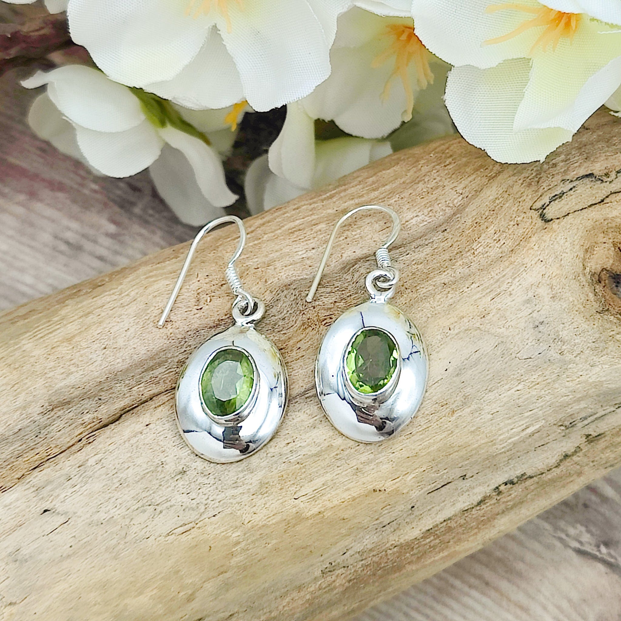 Hepburn and Hughes Peridot Dome Earrings | Oval | August Birthstone | Sterling Silver