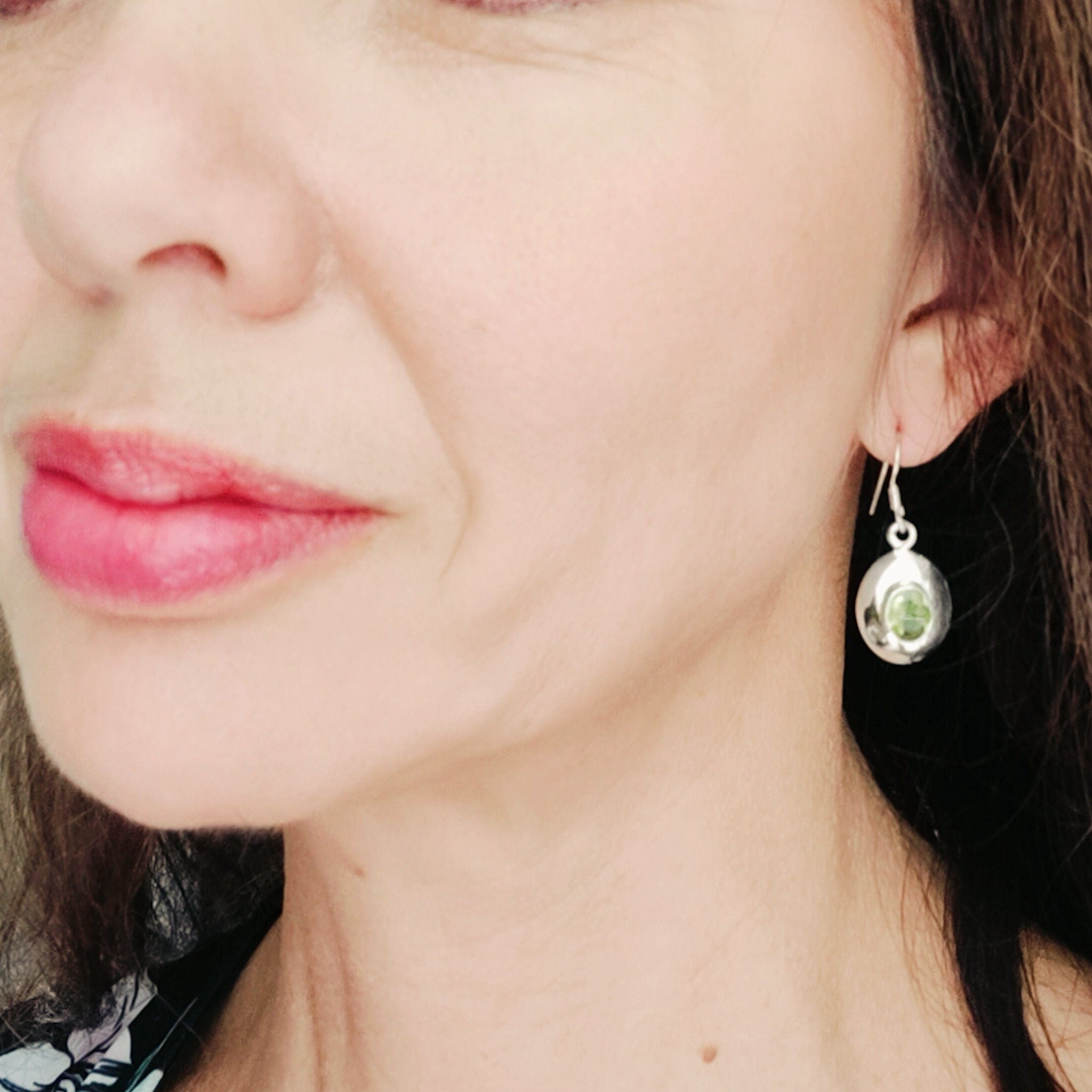 Hepburn and Hughes Peridot Dome Earrings | Oval | August Birthstone | Sterling Silver