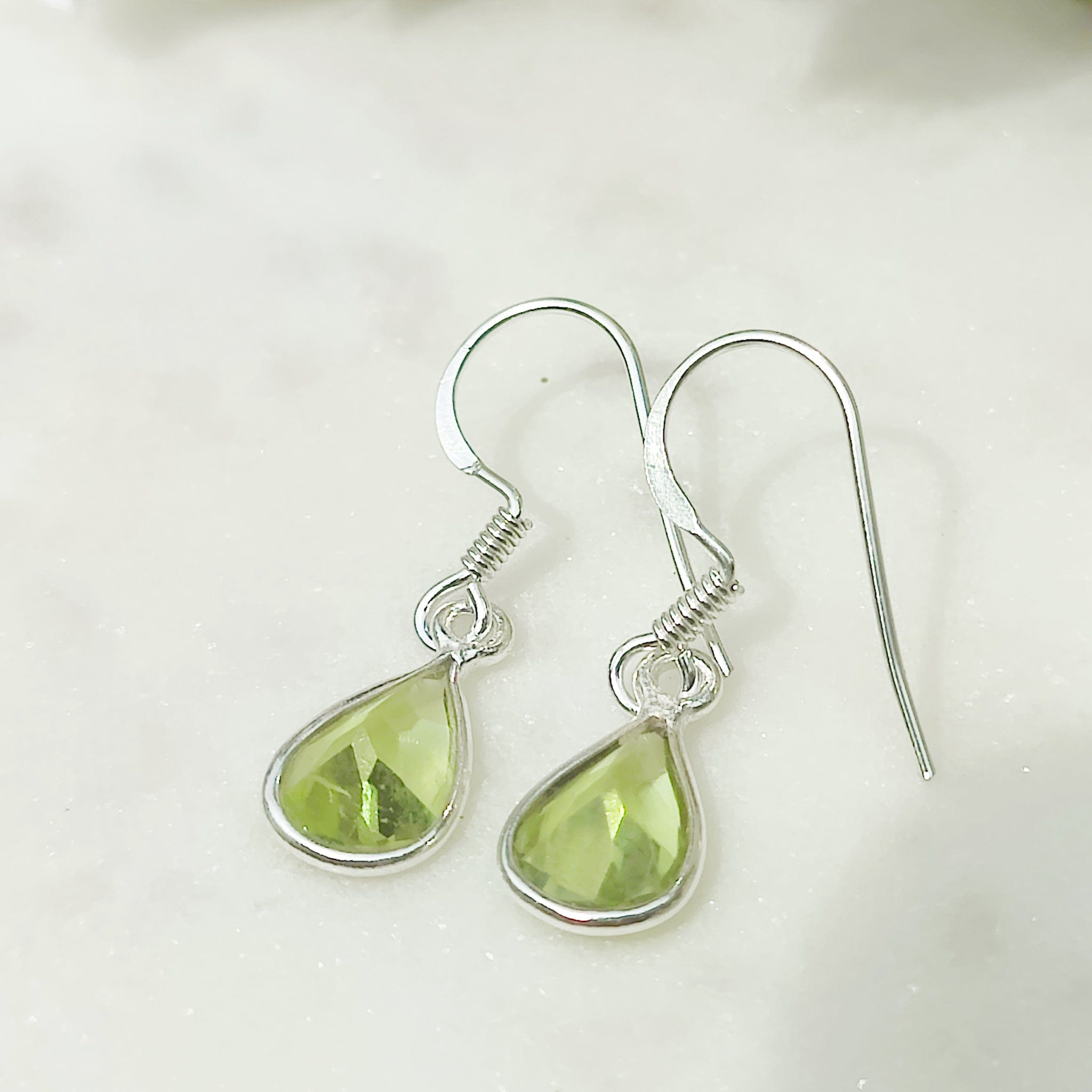 Hepburn and Hughes Peridot Drop Earrings | Pear | 16th Anniversary gift | Sterling Silver