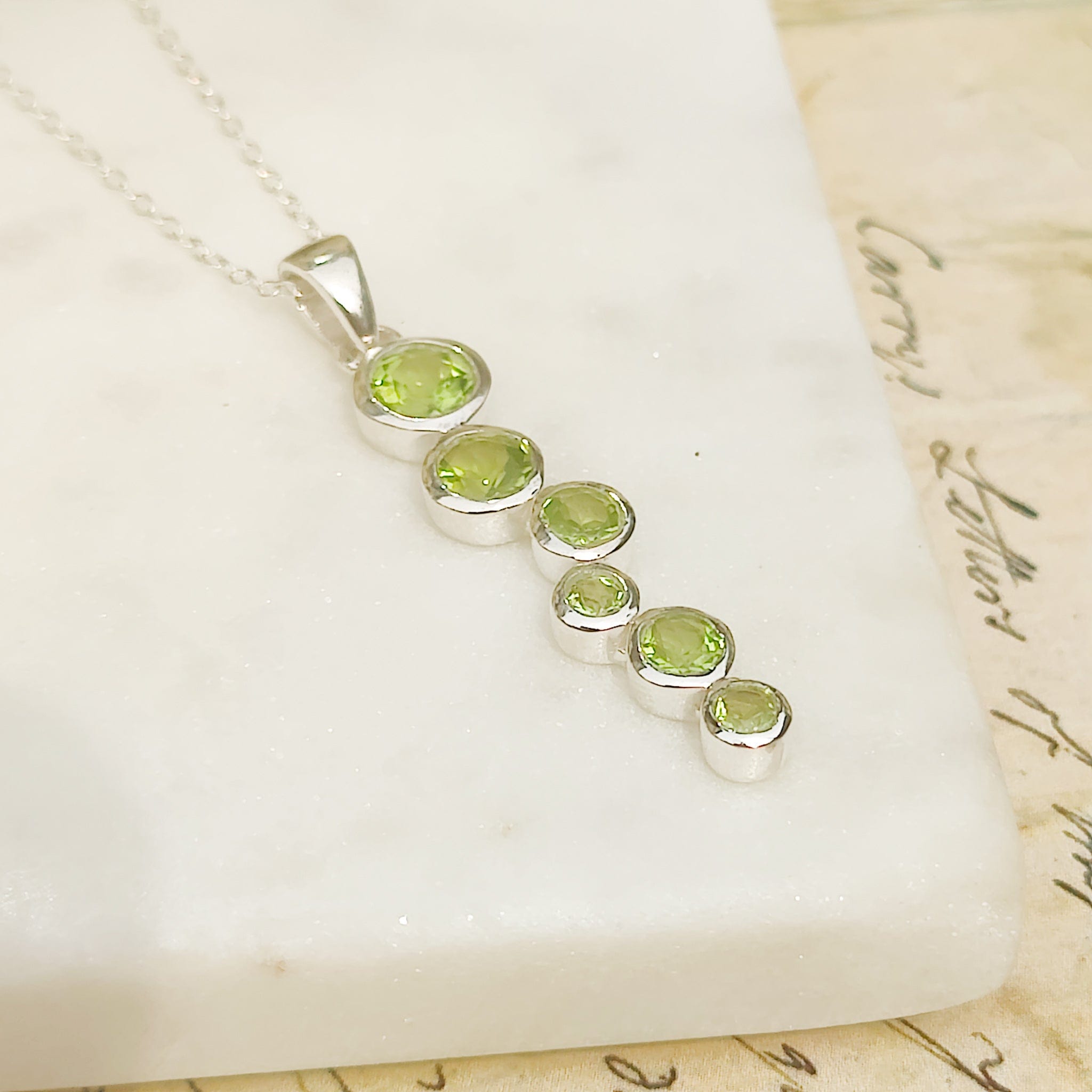 Hepburn and Hughes Peridot Gemstone Pendant | 6 stones | August Birthstone | Sterling Silver