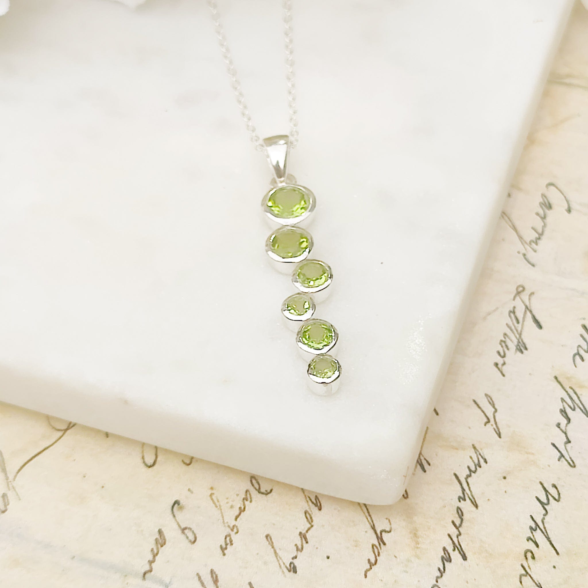 Hepburn and Hughes Peridot Gemstone Pendant | 6 stones | August Birthstone | Sterling Silver