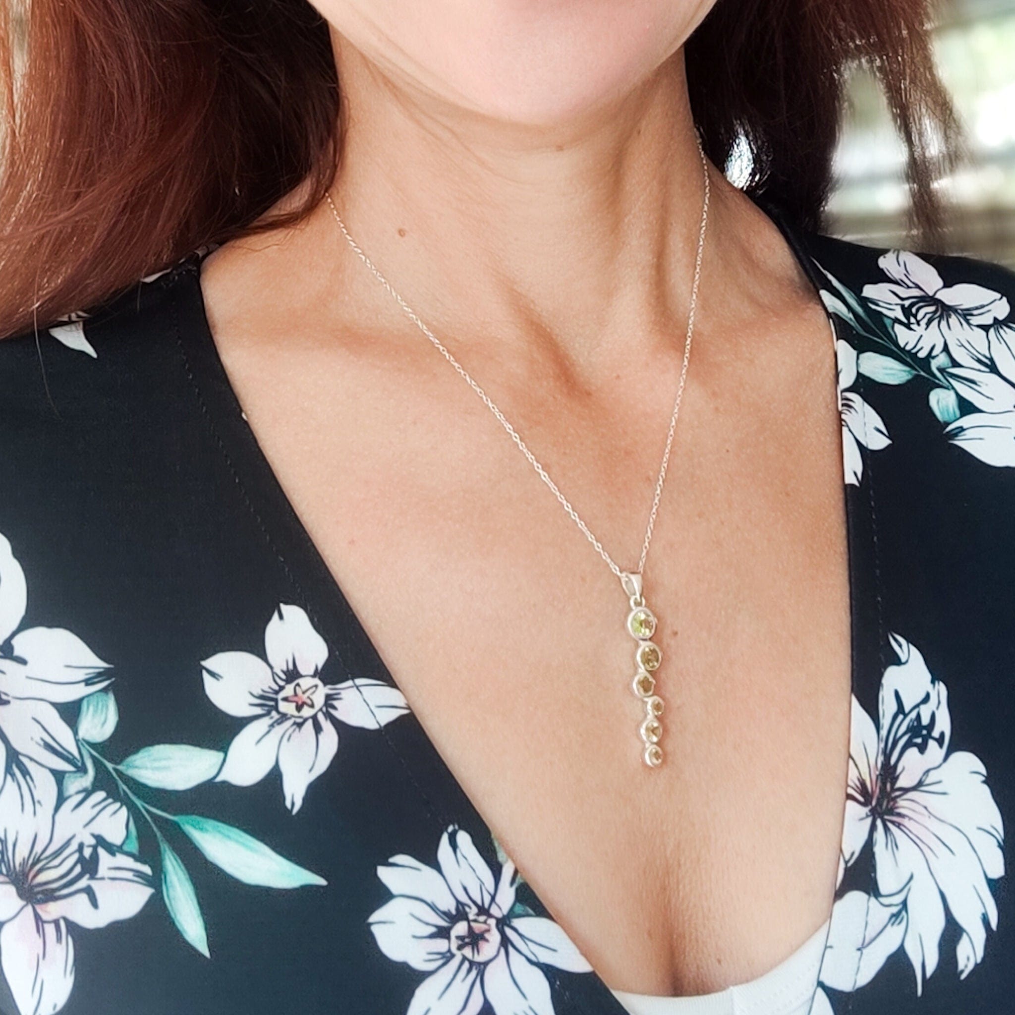 Hepburn and Hughes Peridot Gemstone Pendant | 6 stones | August Birthstone | Sterling Silver