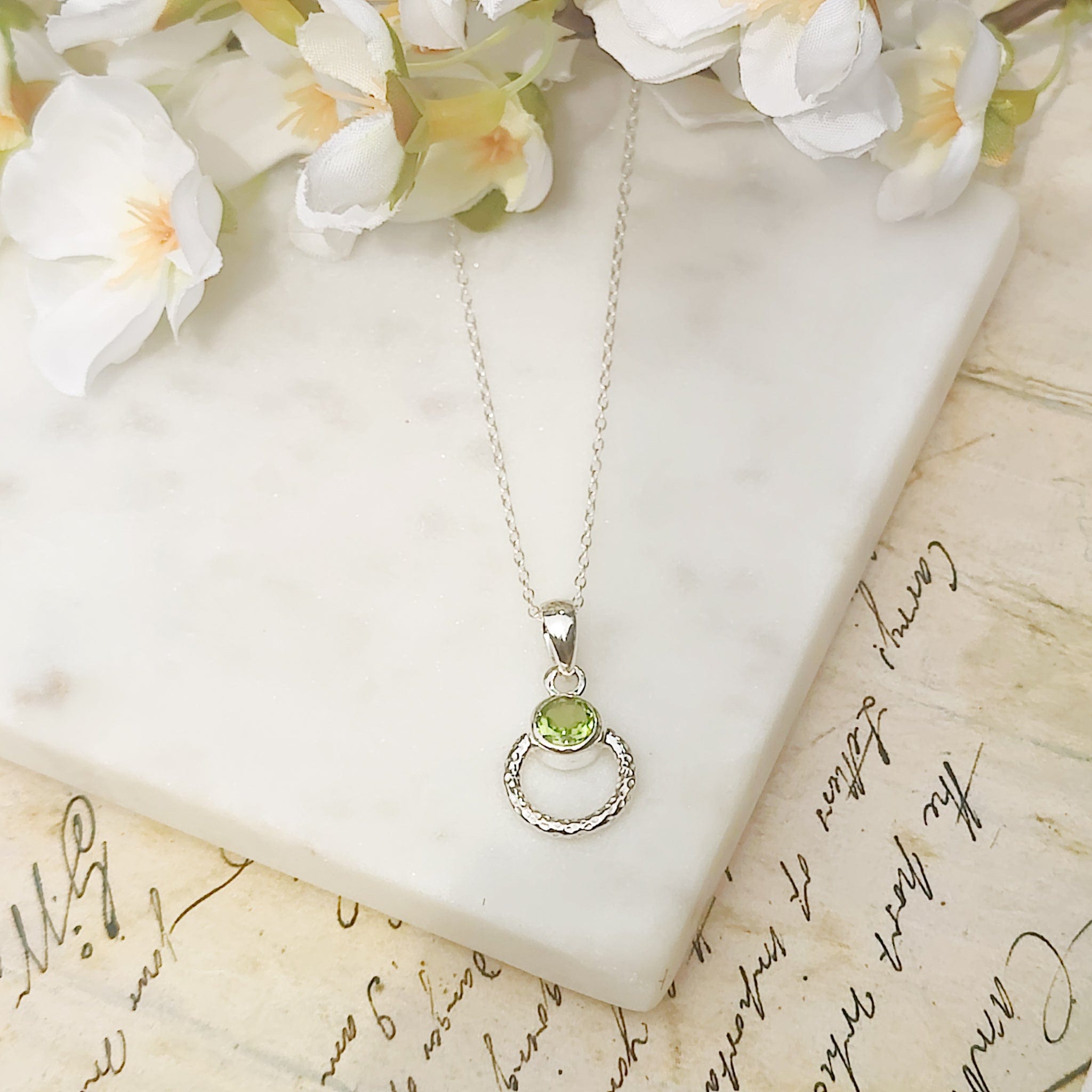 Hepburn and Hughes Peridot Gemstone Pendant | Hoop | 16th Anniversary | Sterling Silver