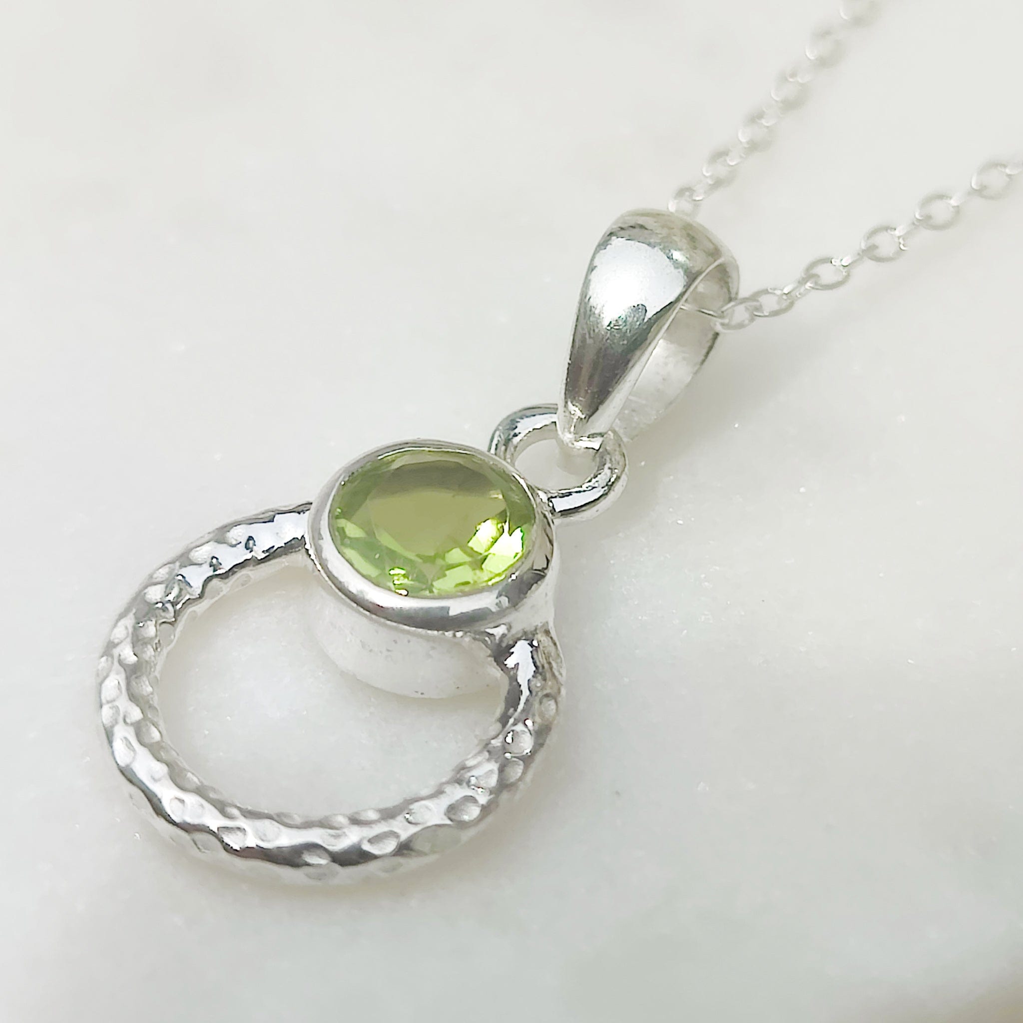Hepburn and Hughes Peridot Gemstone Pendant | Hoop | 16th Anniversary | Sterling Silver