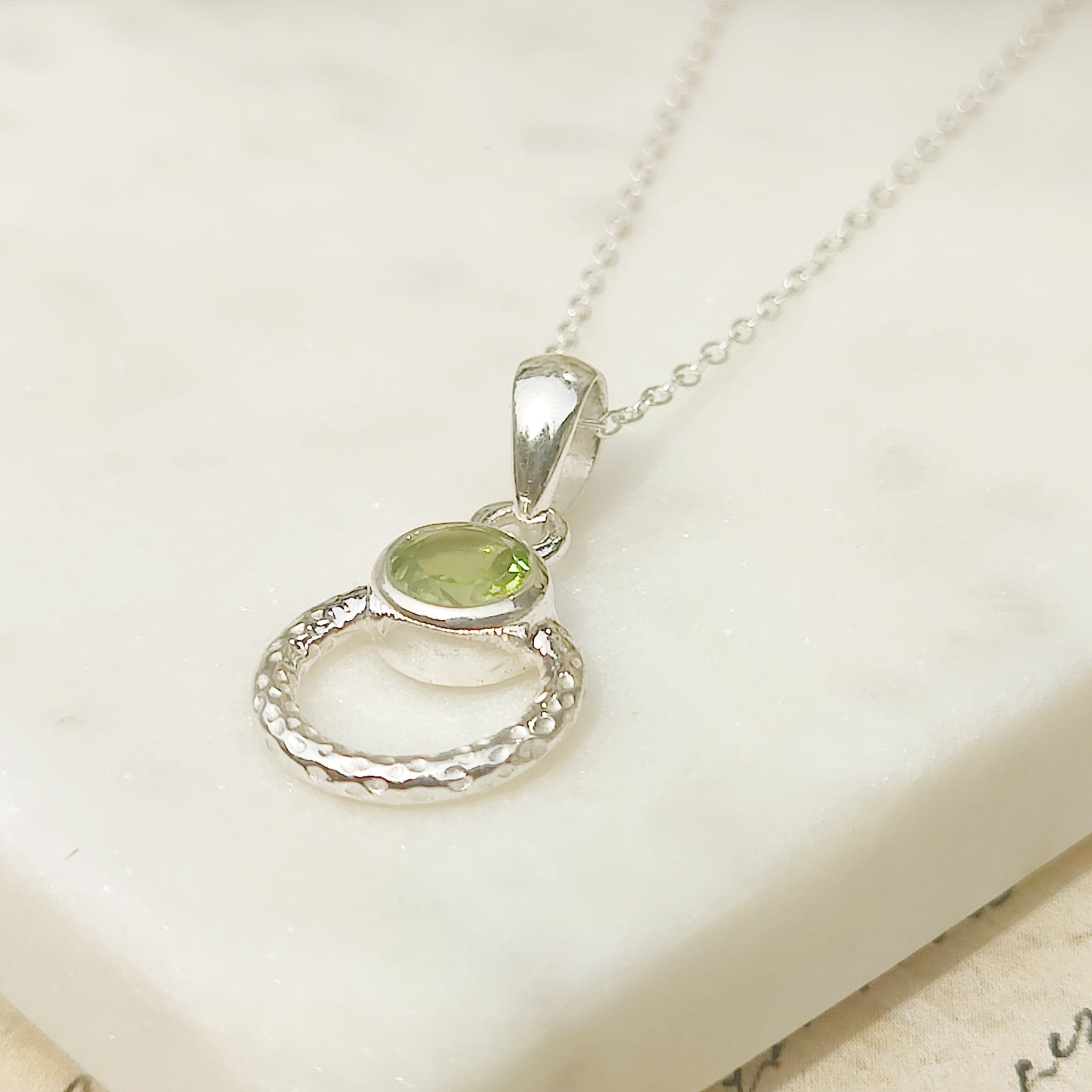 Hepburn and Hughes Peridot Gemstone Pendant | Hoop | 16th Anniversary | Sterling Silver