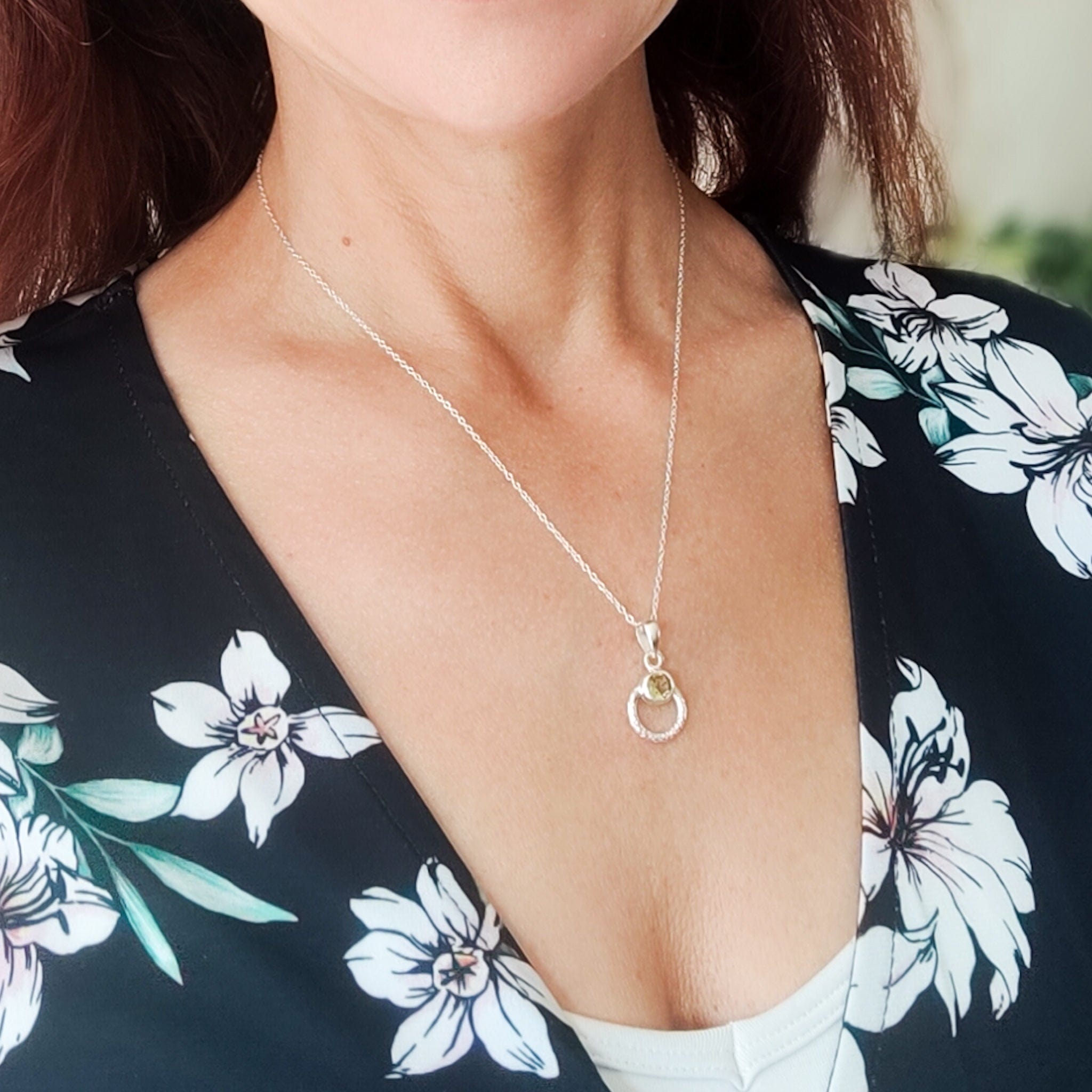 Hepburn and Hughes Peridot Gemstone Pendant | Hoop | 16th Anniversary | Sterling Silver