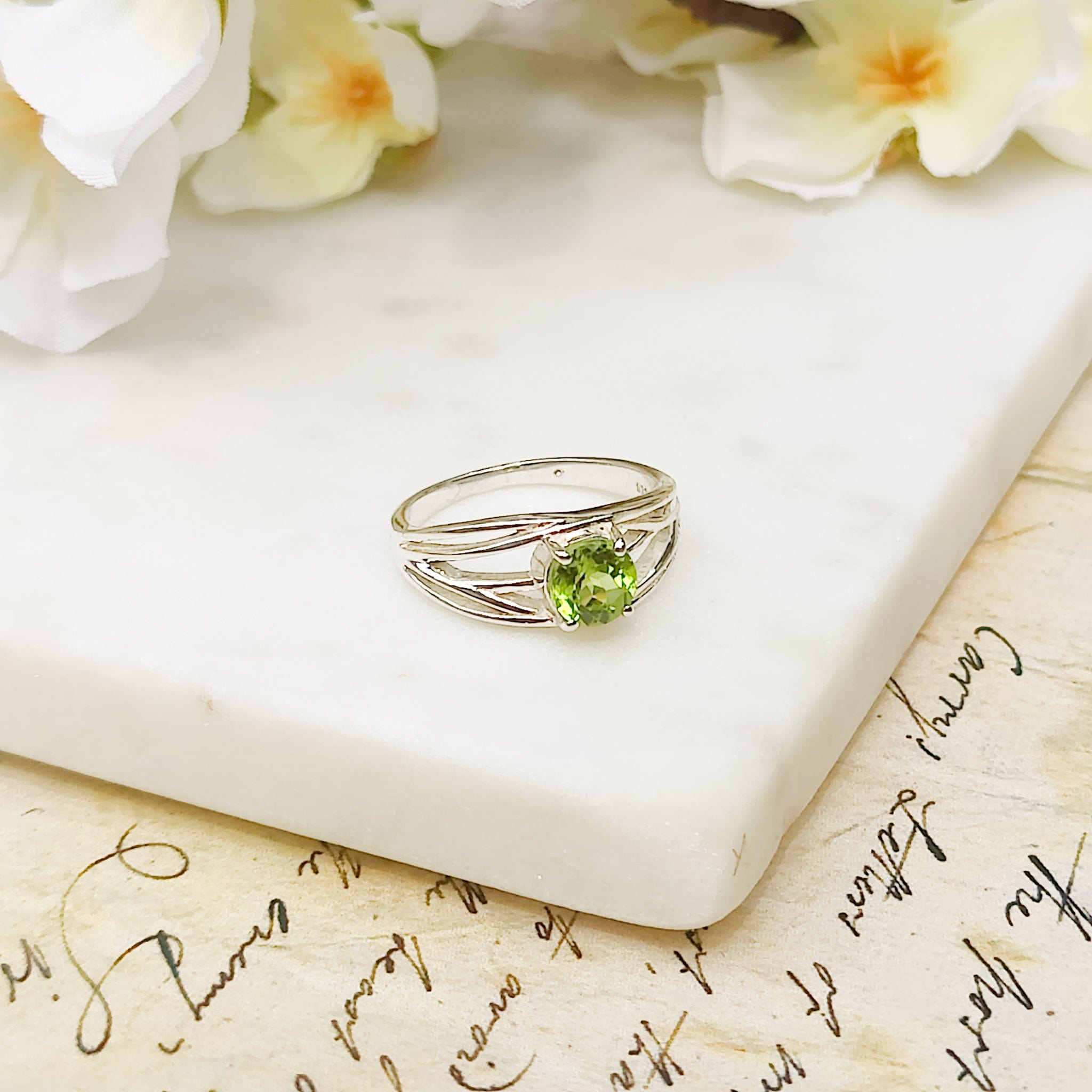 Hepburn and Hughes Peridot Gemstone Ring | August Birthstone | Sterling Silver