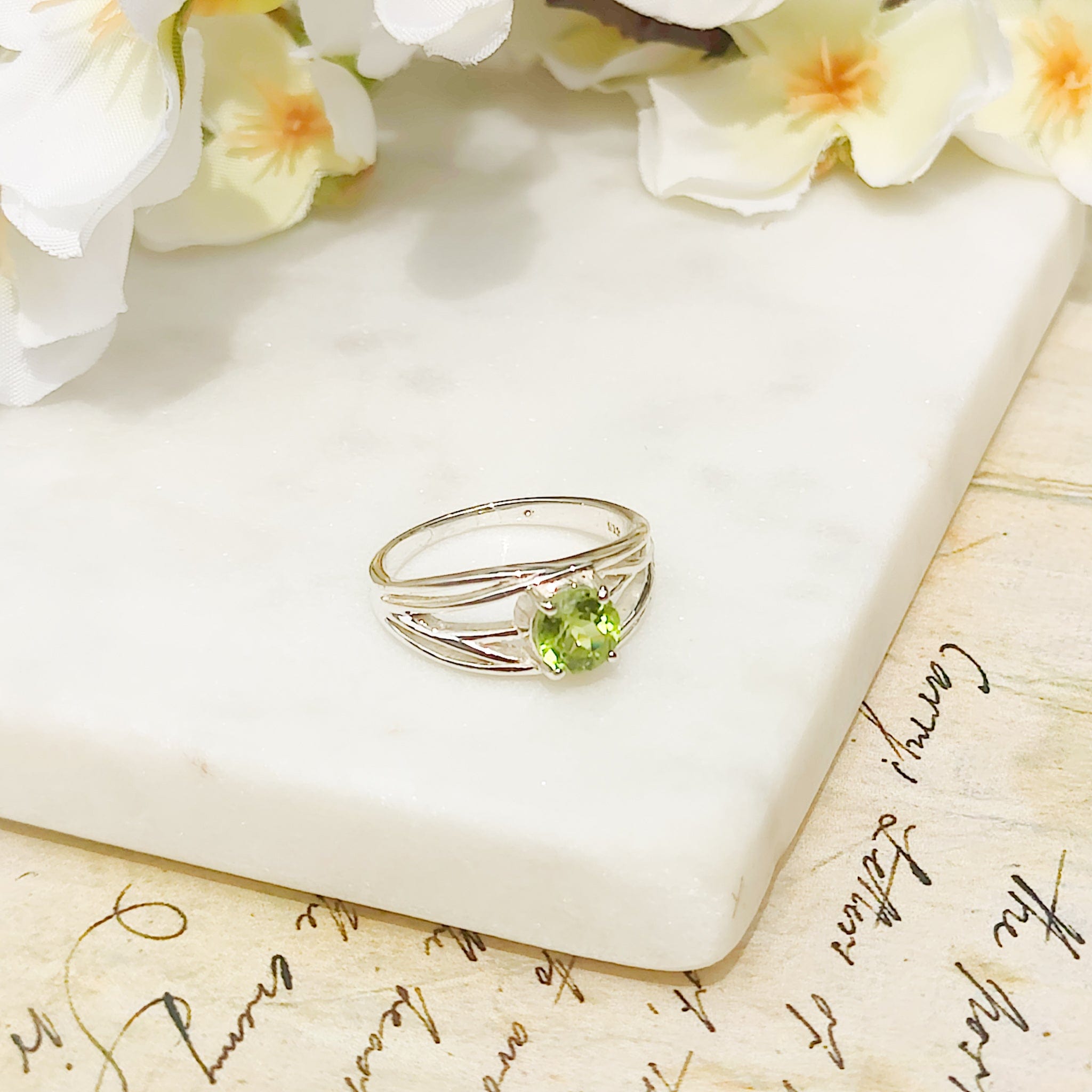 Hepburn and Hughes Peridot Gemstone Ring | August Birthstone | Sterling Silver