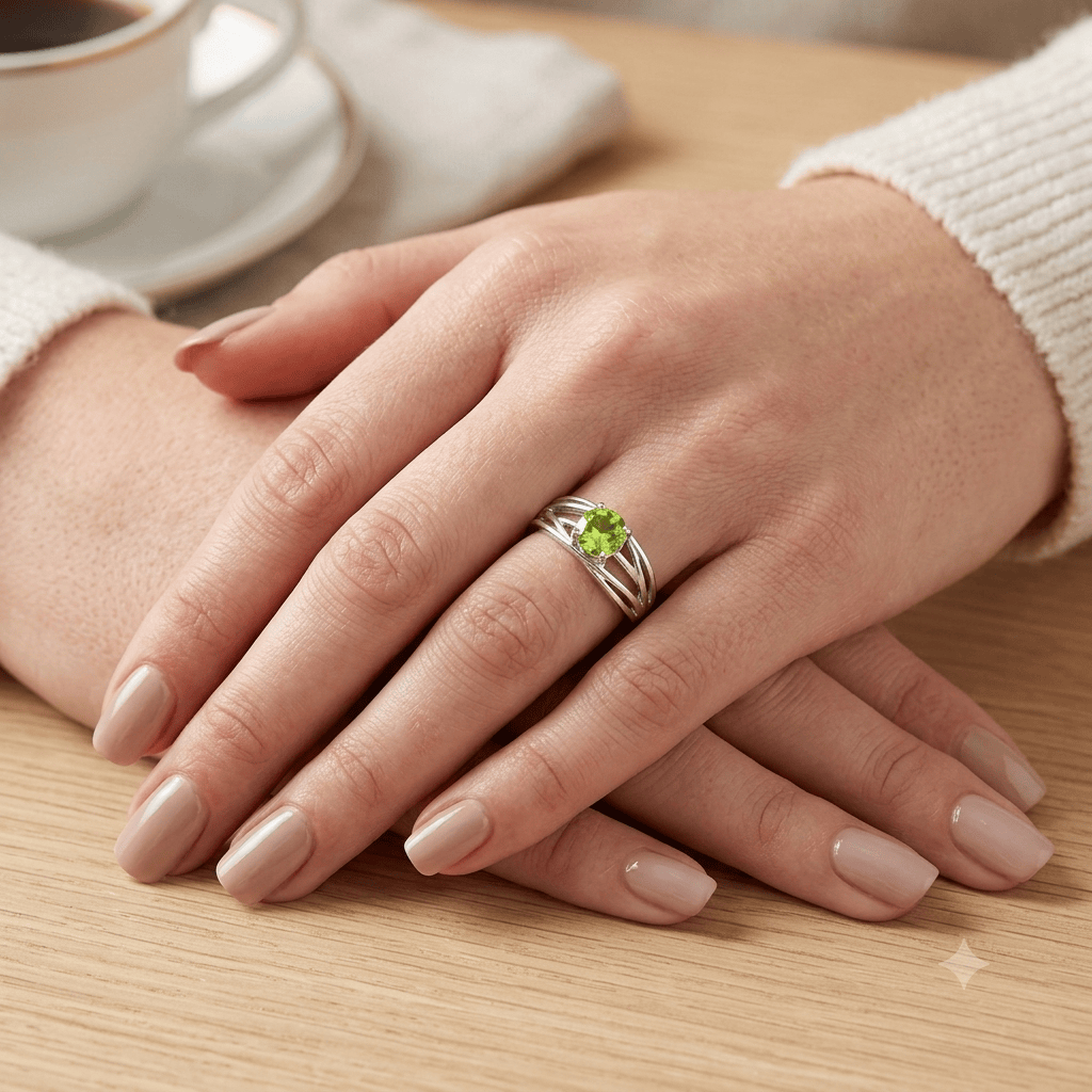 Hepburn and Hughes Peridot Gemstone Ring | August Birthstone | Sterling Silver