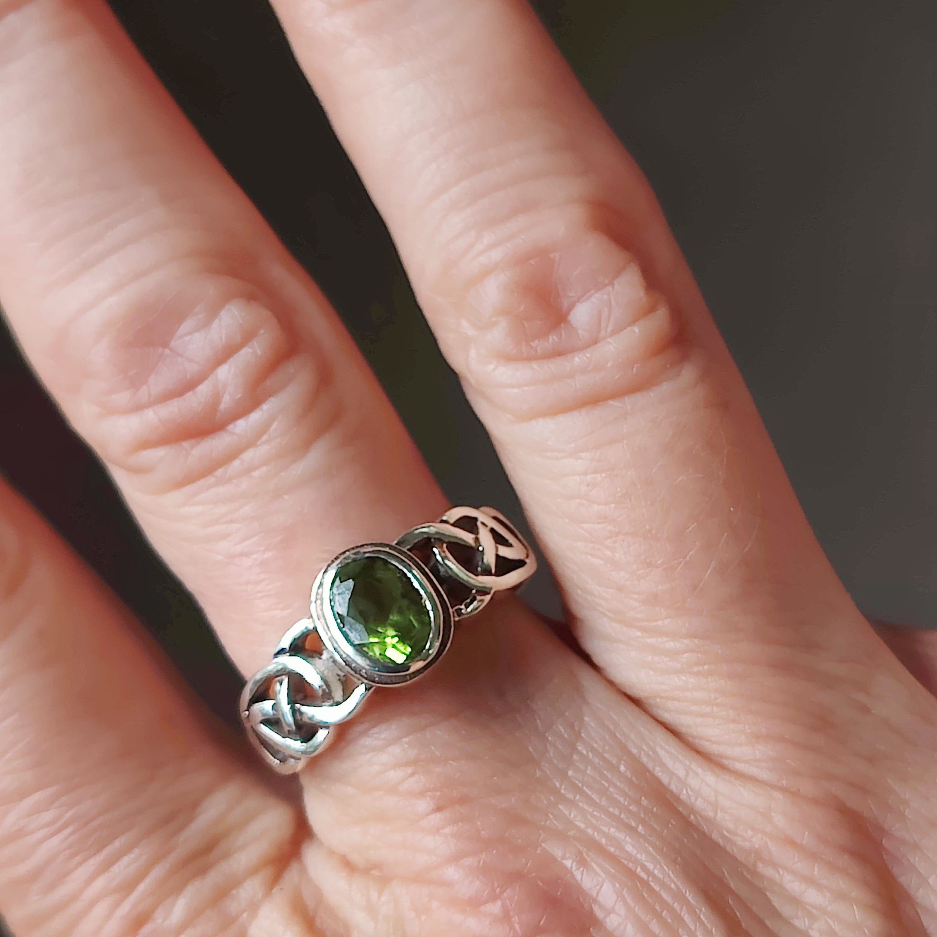 Hepburn and Hughes Peridot Gemstone Ring | Celtic Band | August Birthstone | Sterling Silver