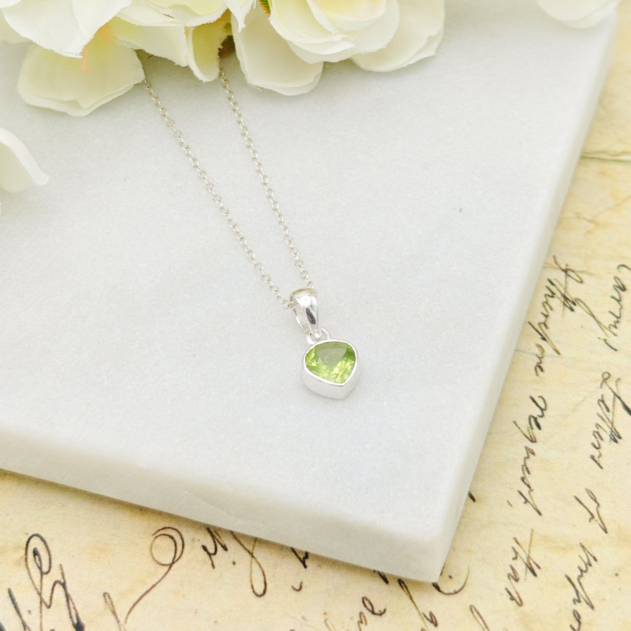 Hepburn and Hughes Peridot Pendant | 10mm Heart | August Birthstone | Sterling Silver