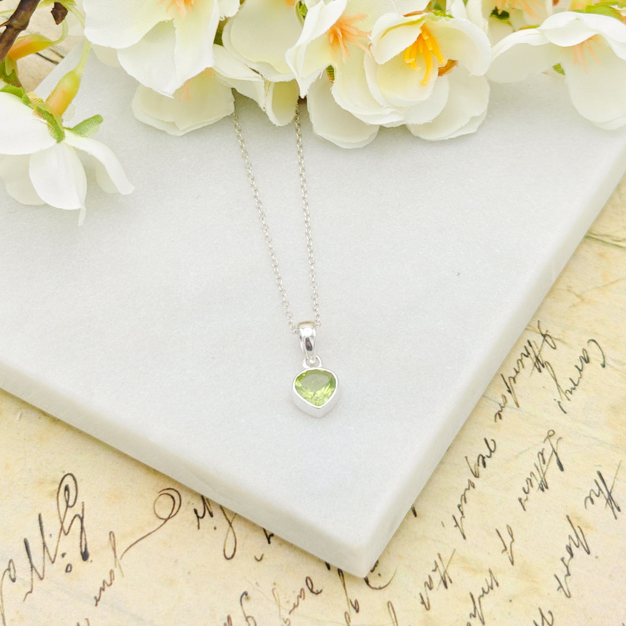 Hepburn and Hughes Peridot Pendant | 10mm Heart | August Birthstone | Sterling Silver