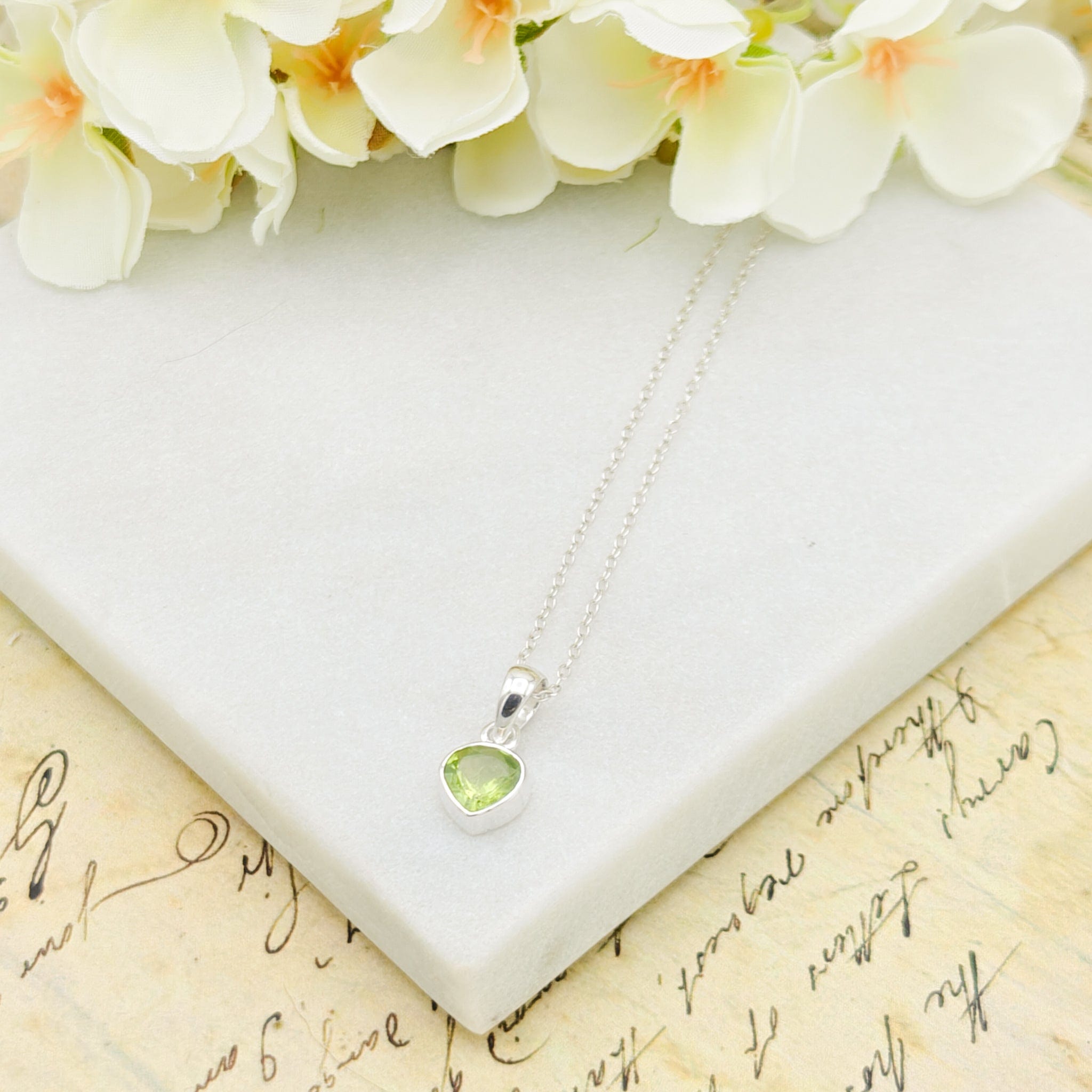 Hepburn and Hughes Peridot Pendant | 10mm Heart | August Birthstone | Sterling Silver