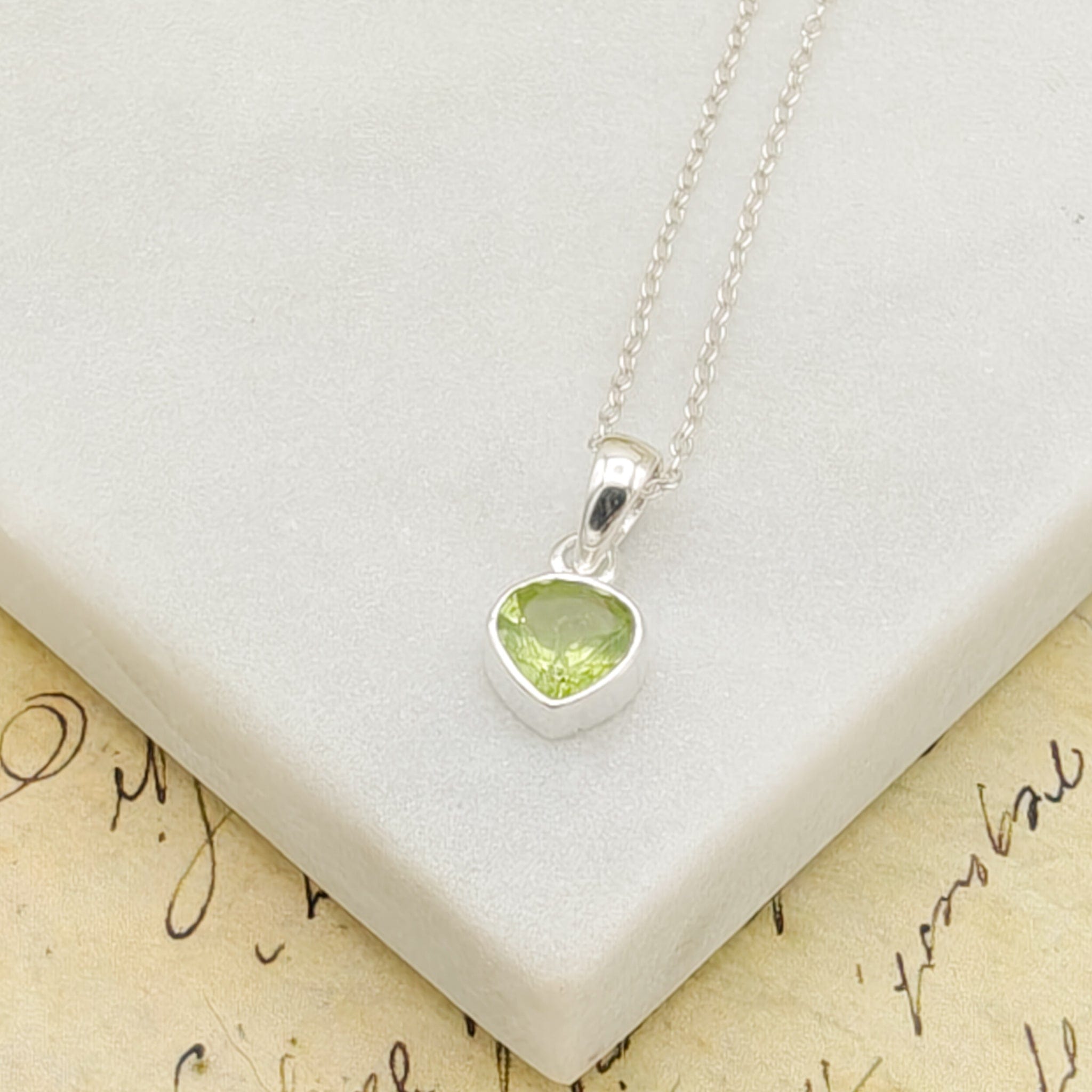 Hepburn and Hughes Peridot Pendant | 10mm Heart | August Birthstone | Sterling Silver