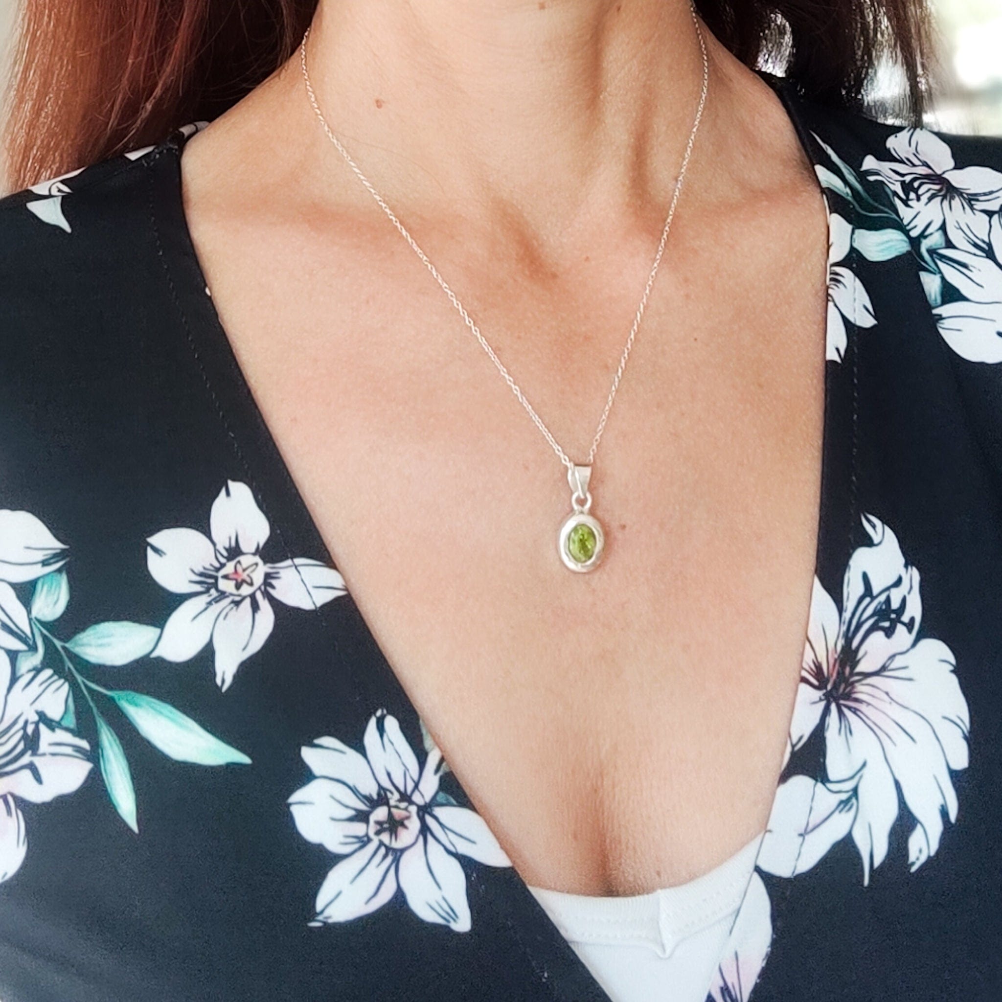 Hepburn and Hughes Peridot Pendant | 12mm Oval | August Birthstone | Sterling Silver