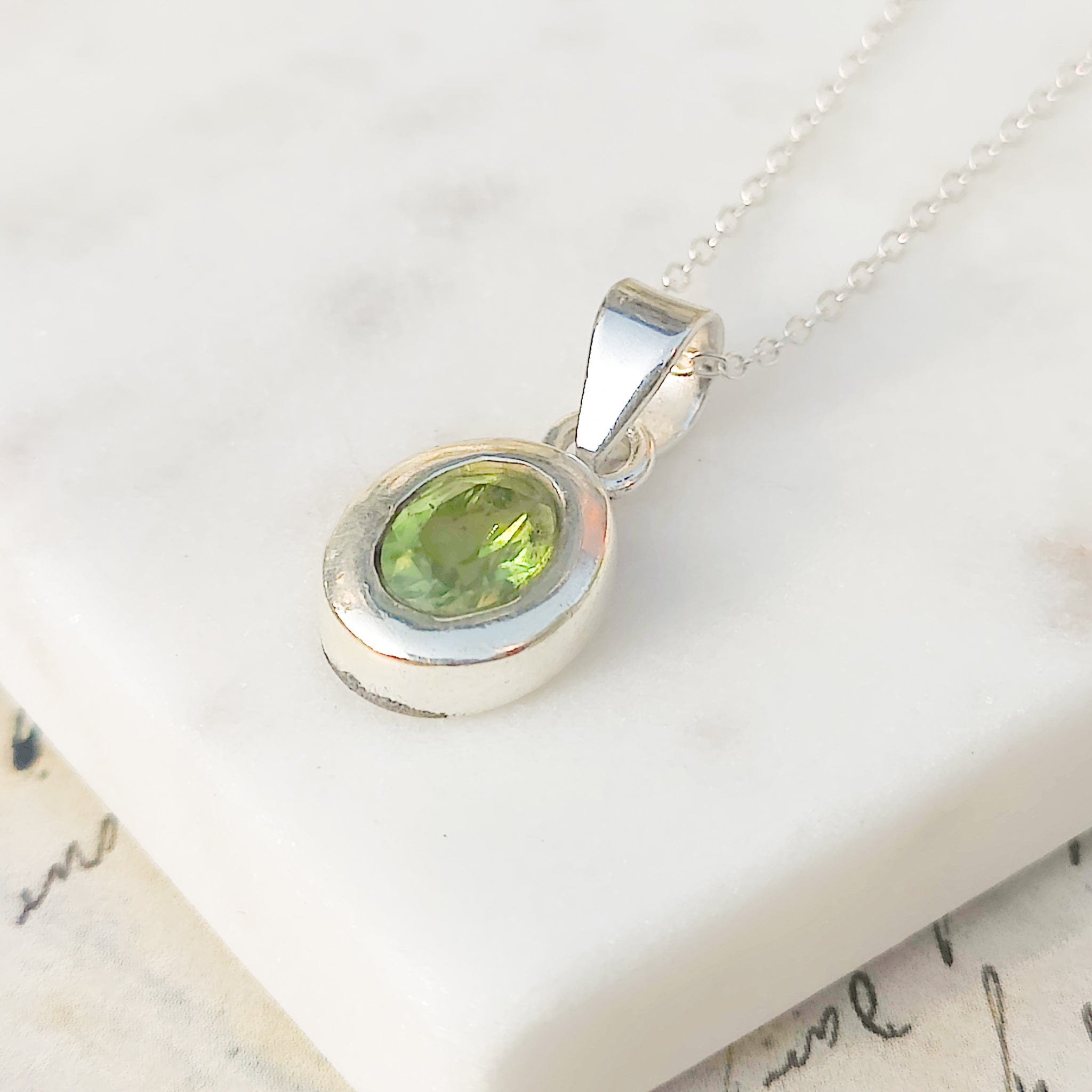 Hepburn and Hughes Peridot Pendant | 12mm Oval | August Birthstone | Sterling Silver