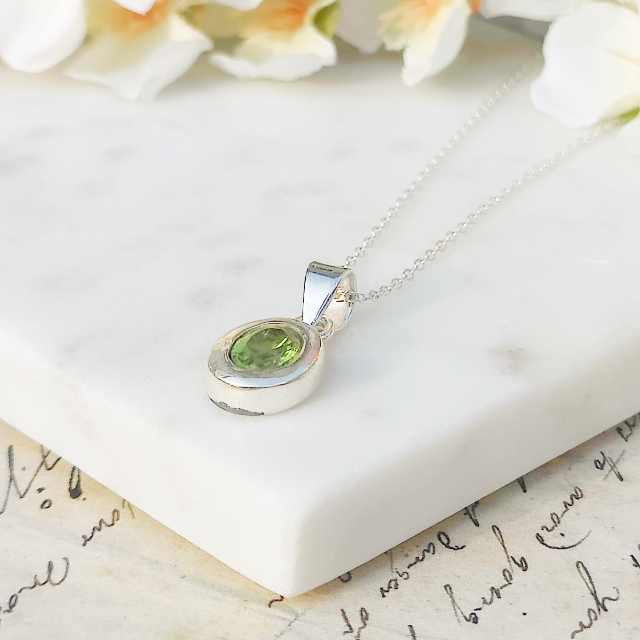 Hepburn and Hughes Peridot Pendant | 12mm Oval | August Birthstone | Sterling Silver