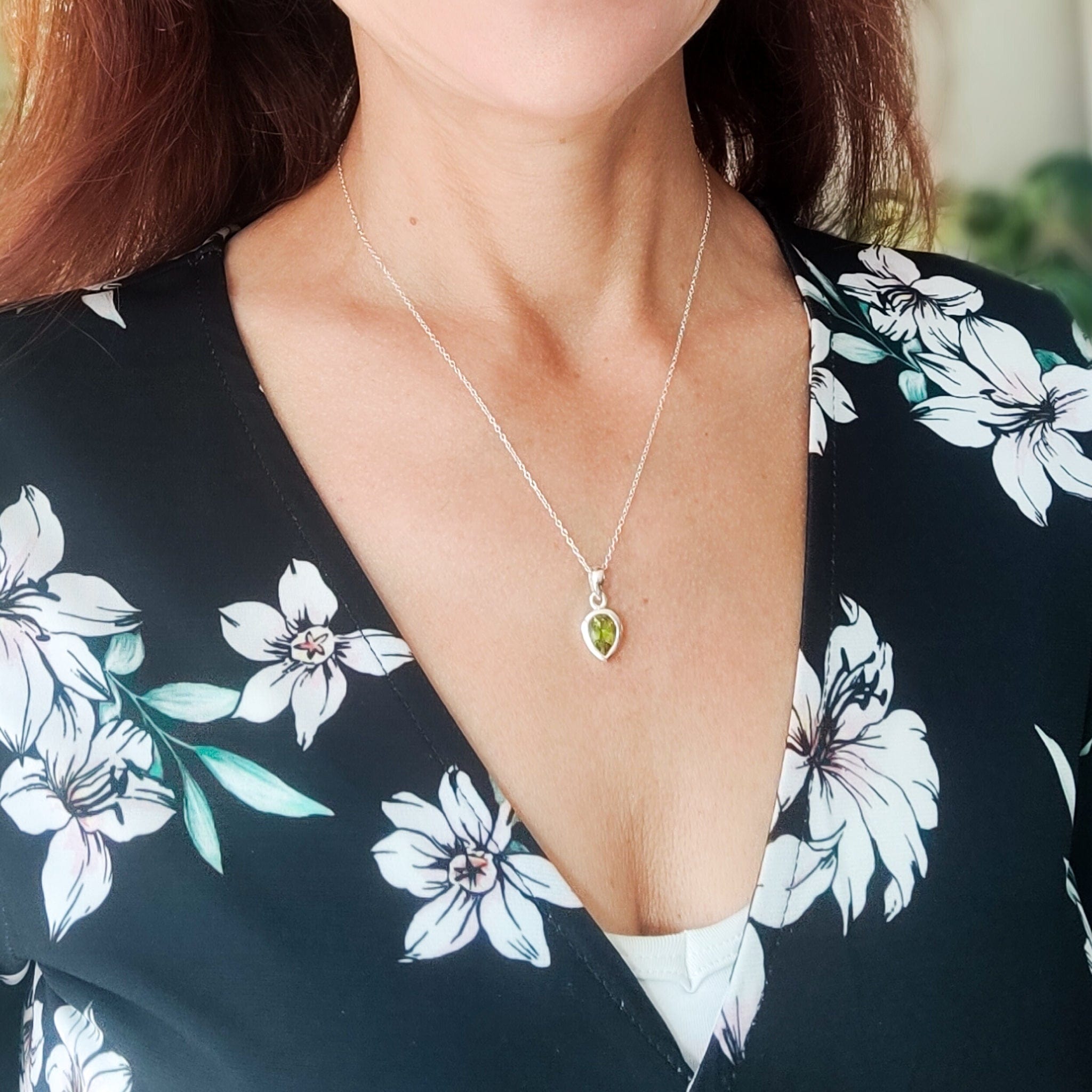 Hepburn and Hughes Peridot Pendant | 12mm Teardrop | August Birthstone | Sterling Silver