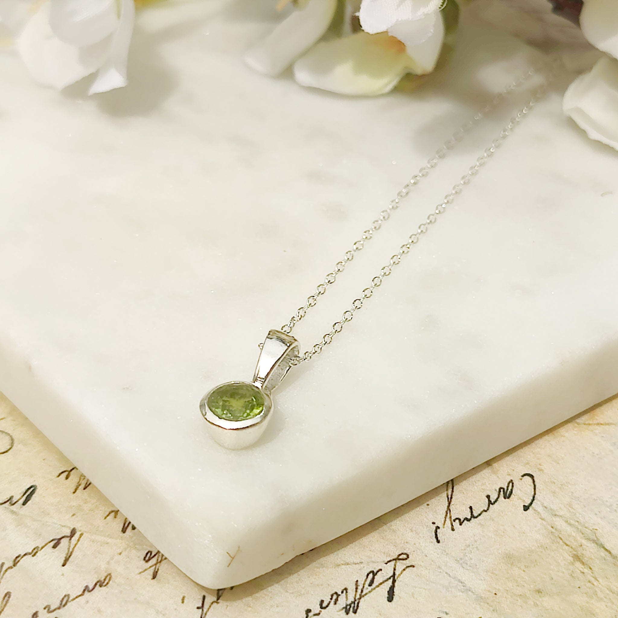 Hepburn and Hughes Peridot Pendant | 16th Wedding Anniversary | August Birthstone | Sterling Silver