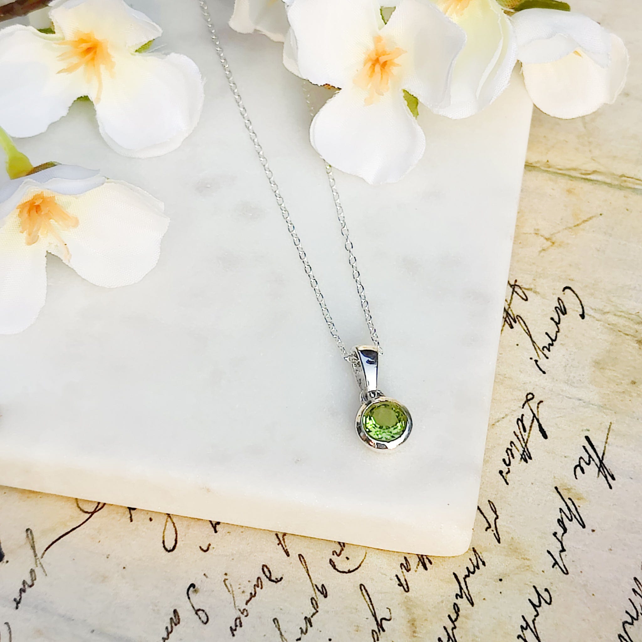 Hepburn and Hughes Peridot Pendant | 16th Wedding Anniversary | August Birthstone | Sterling Silver