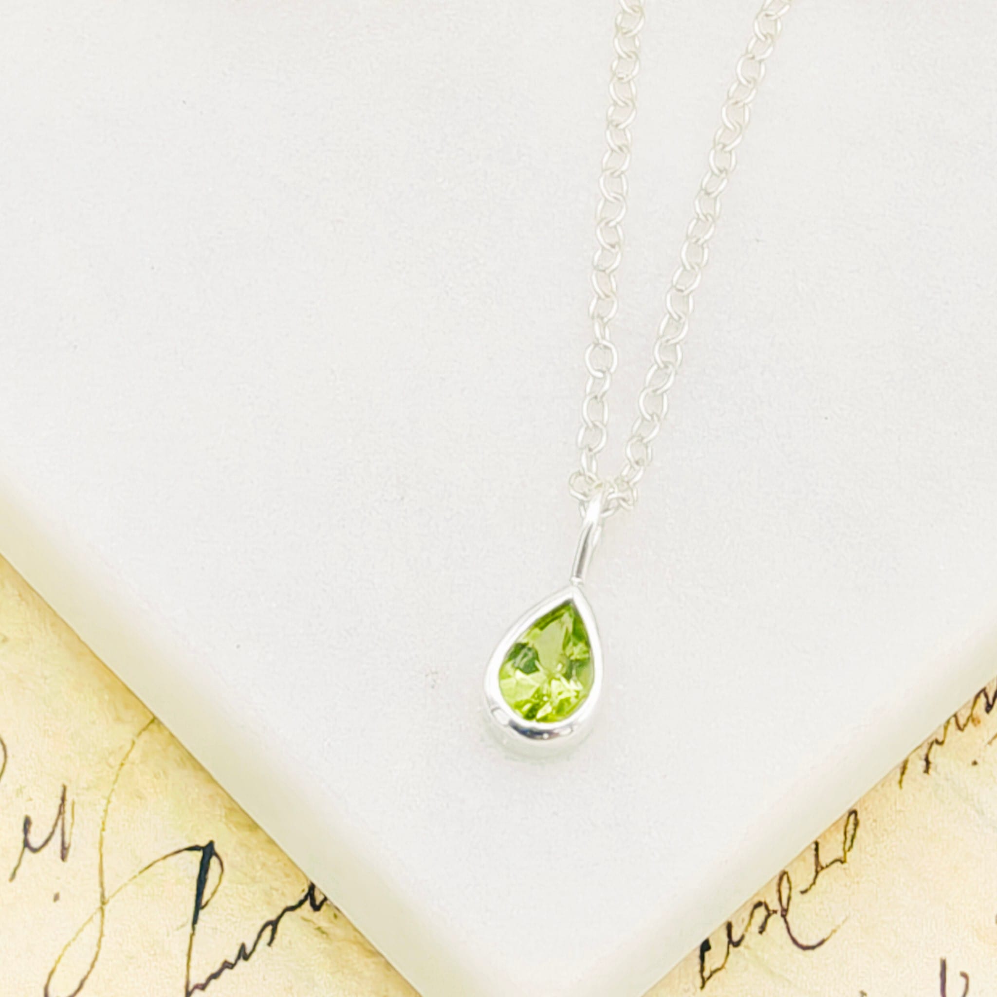 Hepburn & Hughes Ltd Peridot Pendant | 8mm Teardrop | August Birthstone | Sterling Silver