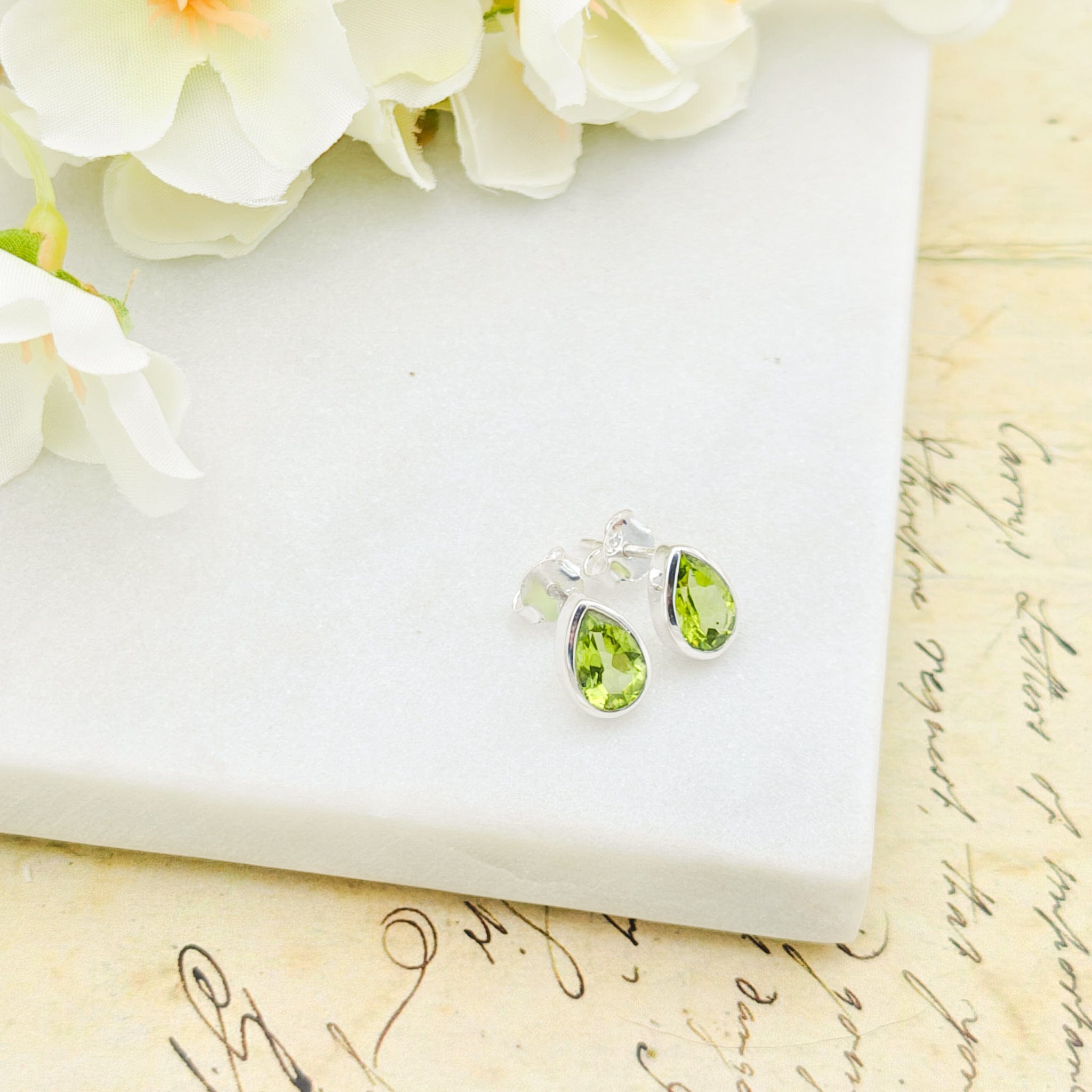 Hepburn and Hughes Peridot Stud Earrings | Oval | 16th Anniversary gift | Sterling Silver
