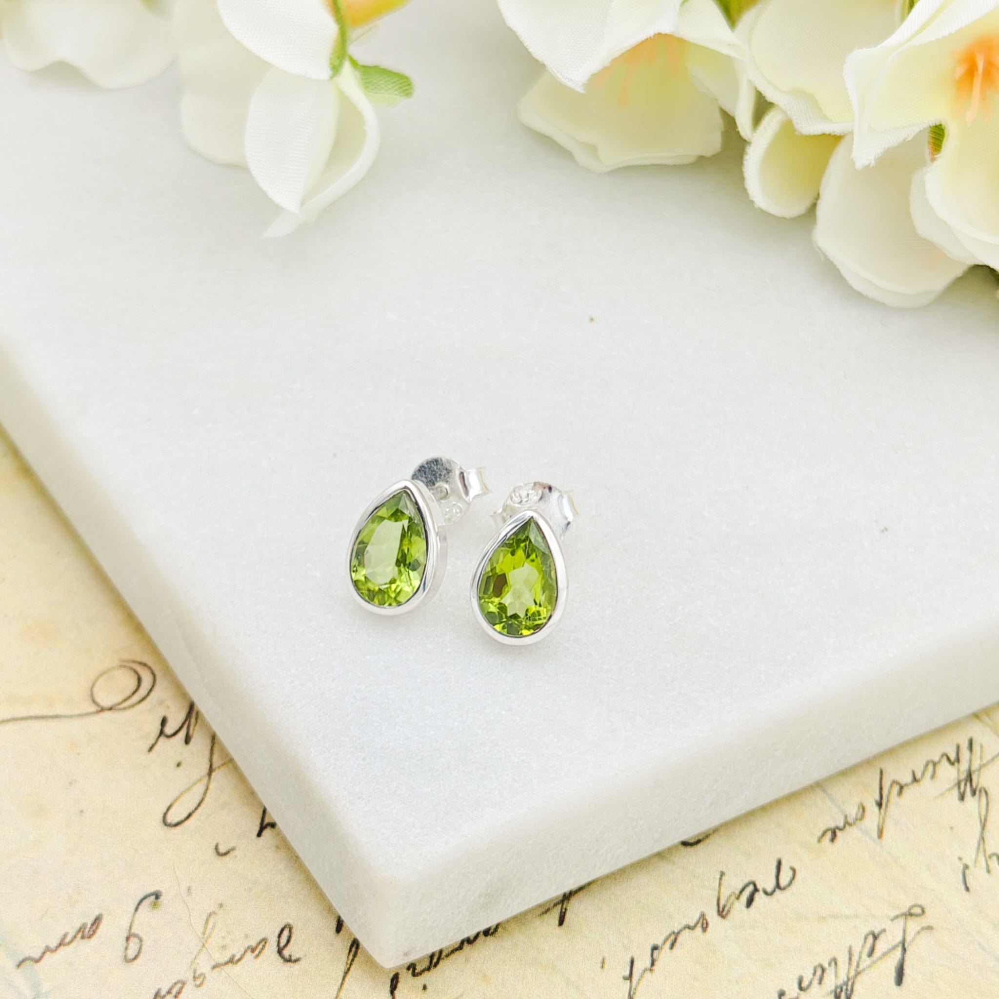 Hepburn and Hughes Peridot Stud Earrings | Oval | 16th Anniversary gift | Sterling Silver