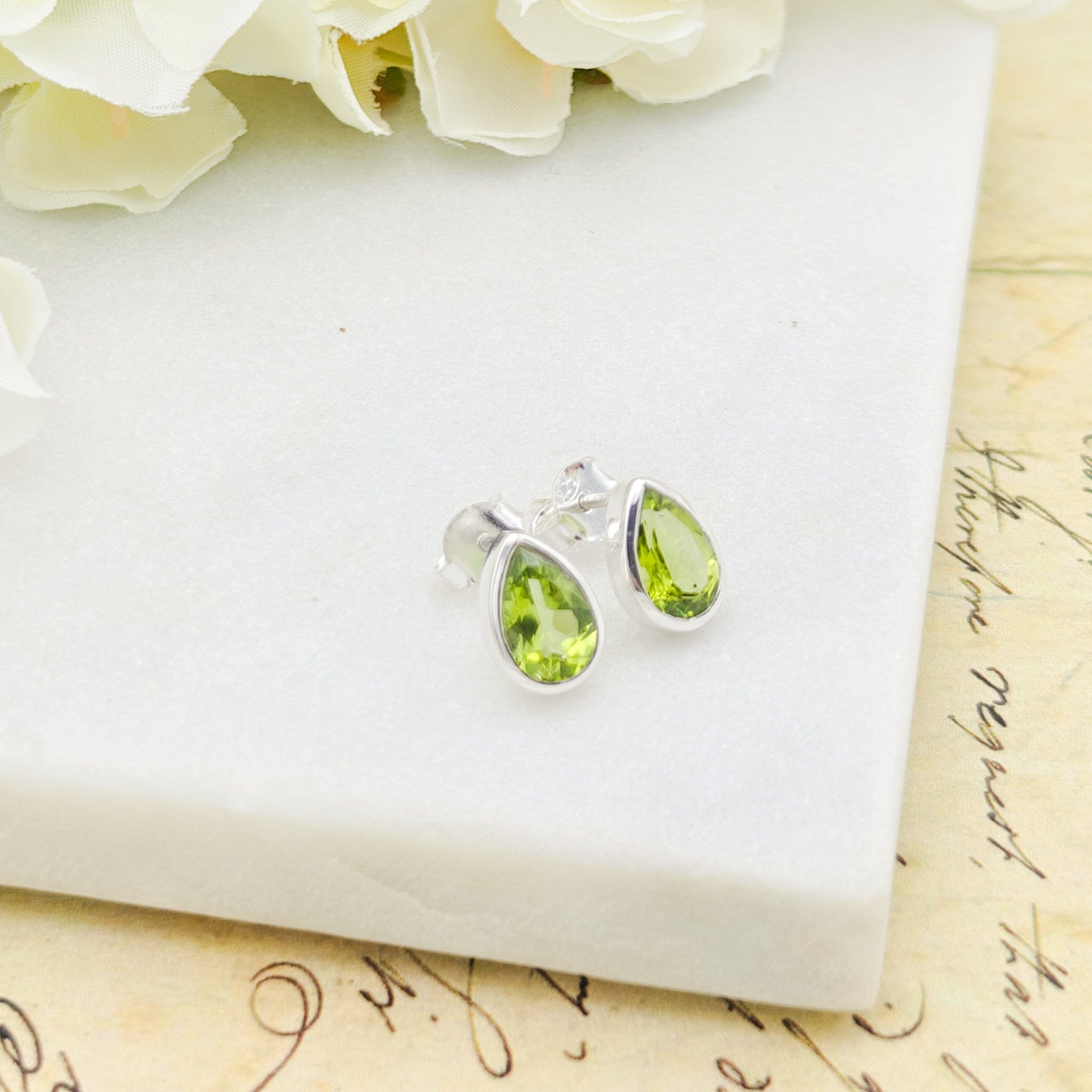 Hepburn and Hughes Peridot Stud Earrings | Oval | 16th Anniversary gift | Sterling Silver