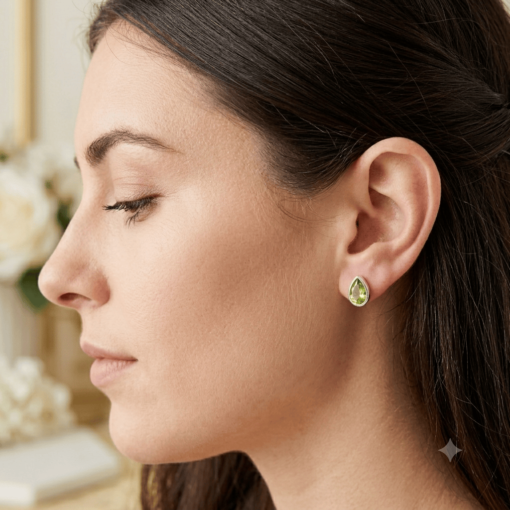 Hepburn and Hughes Peridot Stud Earrings | Pear | 16th Anniversary gift | Sterling Silver