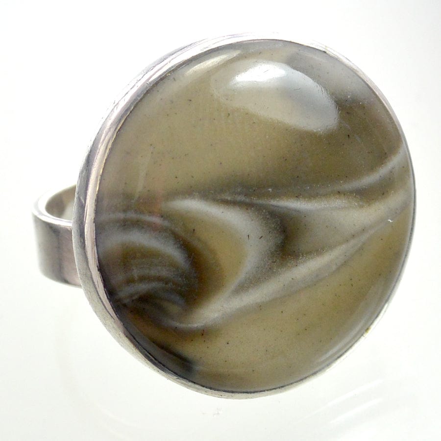 Hepburn and Hughes Polish Flint Circular Ring | Statement Jewellery | Sterling Silver