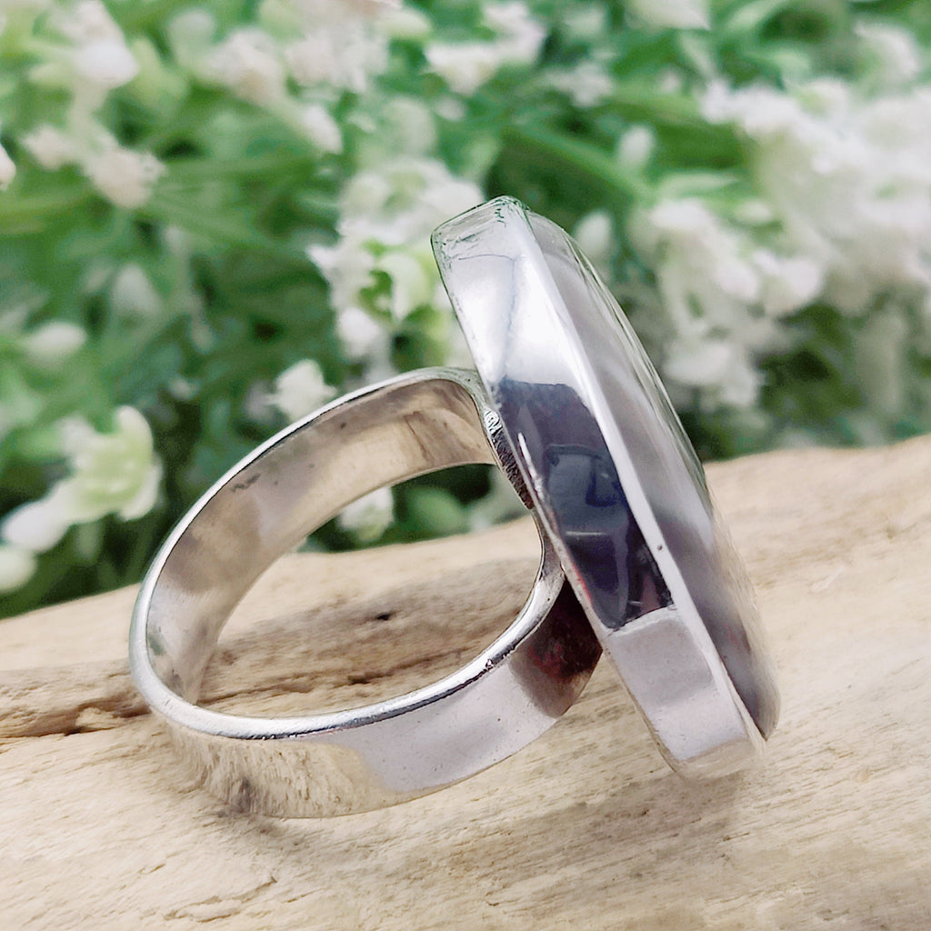 Hepburn and Hughes Polish Flint Circular Ring | Statement Jewellery | Sterling Silver