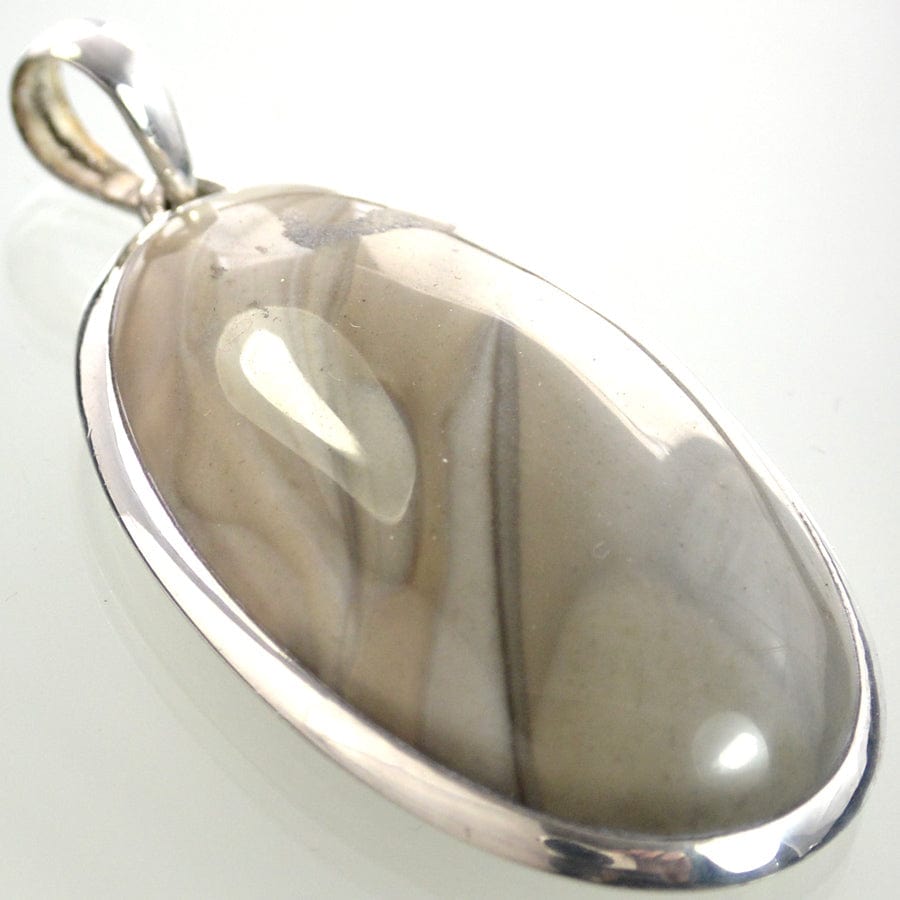 Hepburn and Hughes Polish Flint Pendant, Oval in Sterling Silver