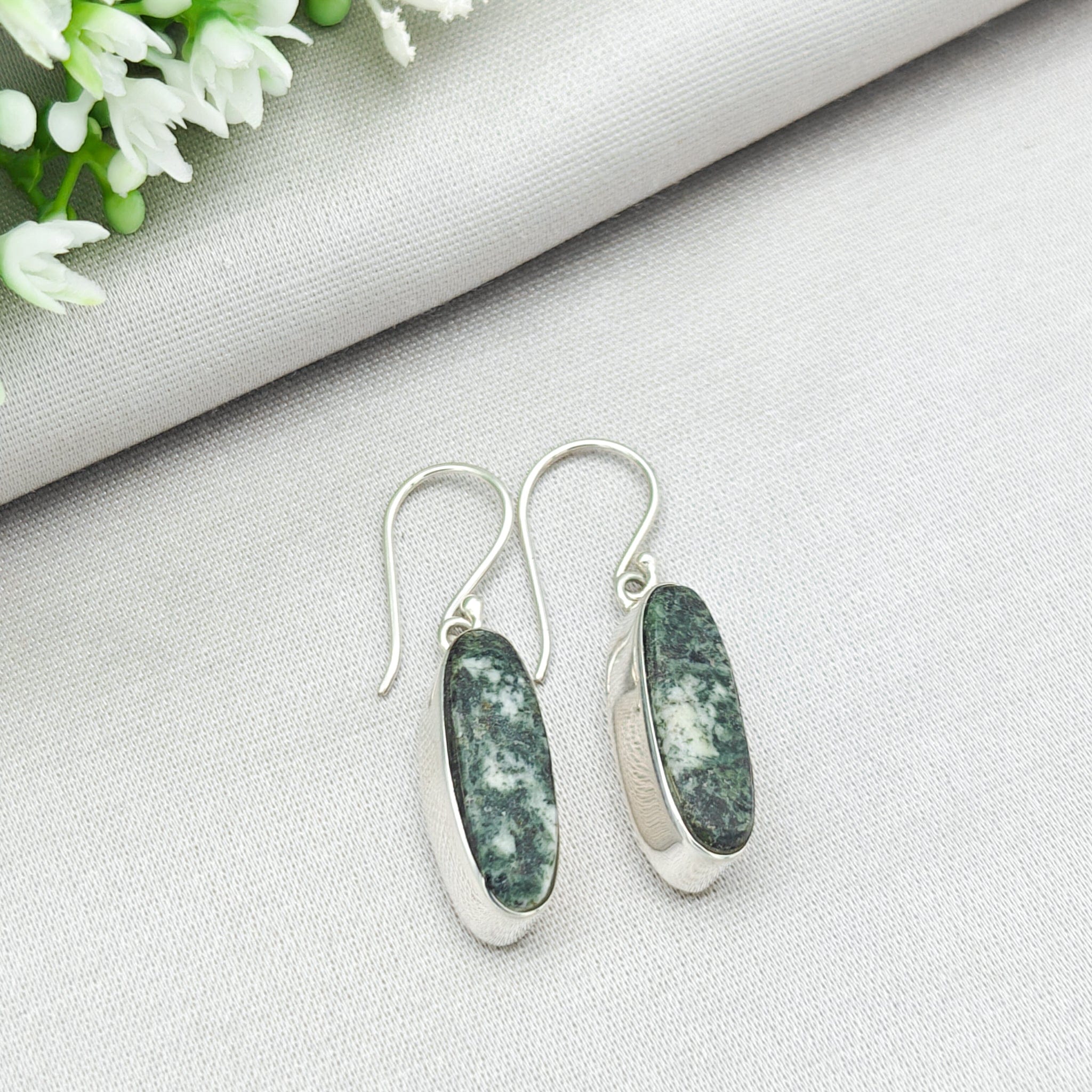 Hepburn and Hughes Preseli Bluestone 25mm Earrings | Stonehenge and Welsh Gift | Sterling Silver