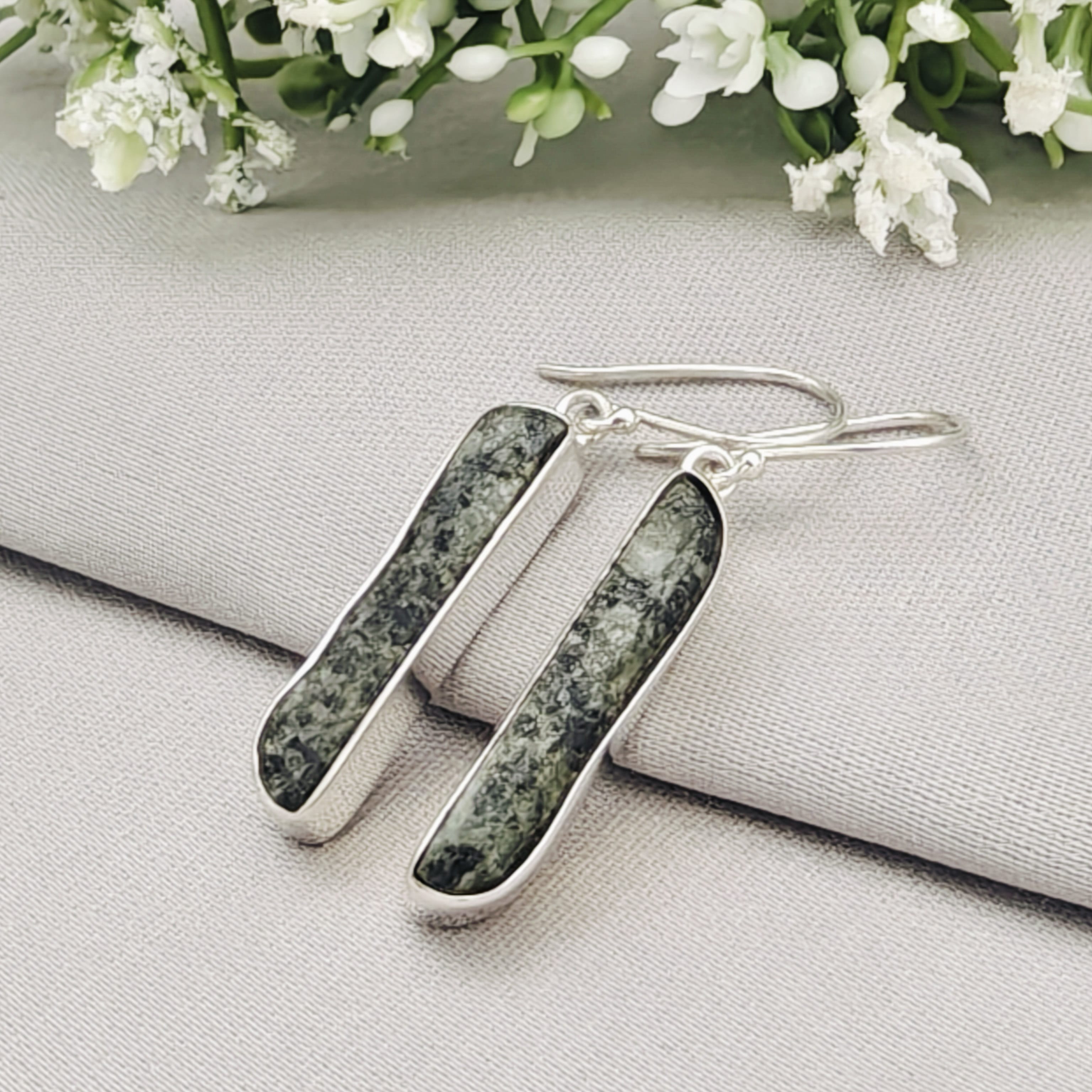 Hepburn and Hughes Preseli Bluestone 25mm Earrings | Stonehenge and Welsh Gift | Sterling Silver
