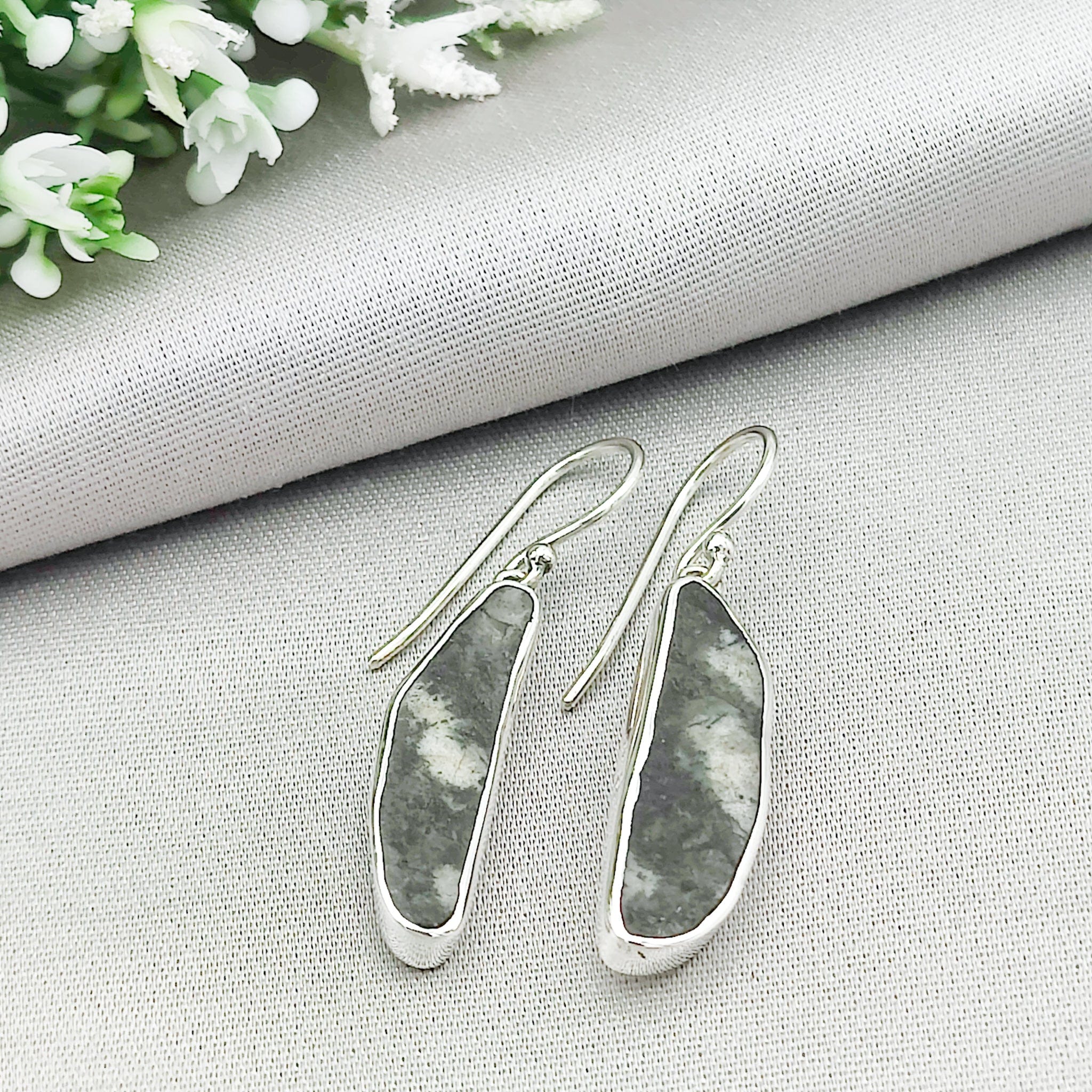 Hepburn & Hughes Preseli Bluestone Earrings | 25mm Stonehenge Stone with Ear Wire | Welsh Gift | Sterling Silver