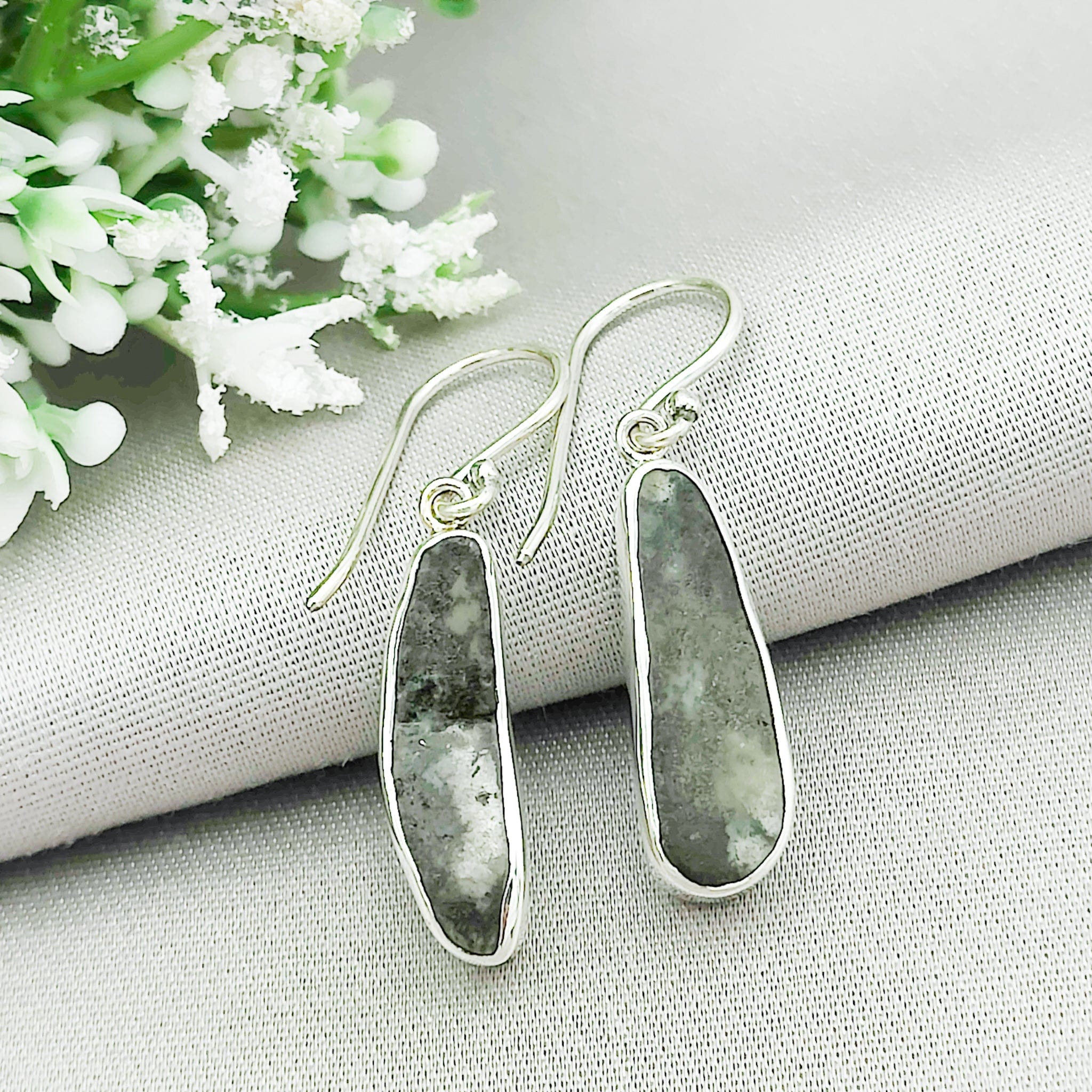 Hepburn & Hughes Preseli Bluestone Earrings | 25mm Stonehenge Stone with Ear Wire | Welsh Gift | Sterling Silver