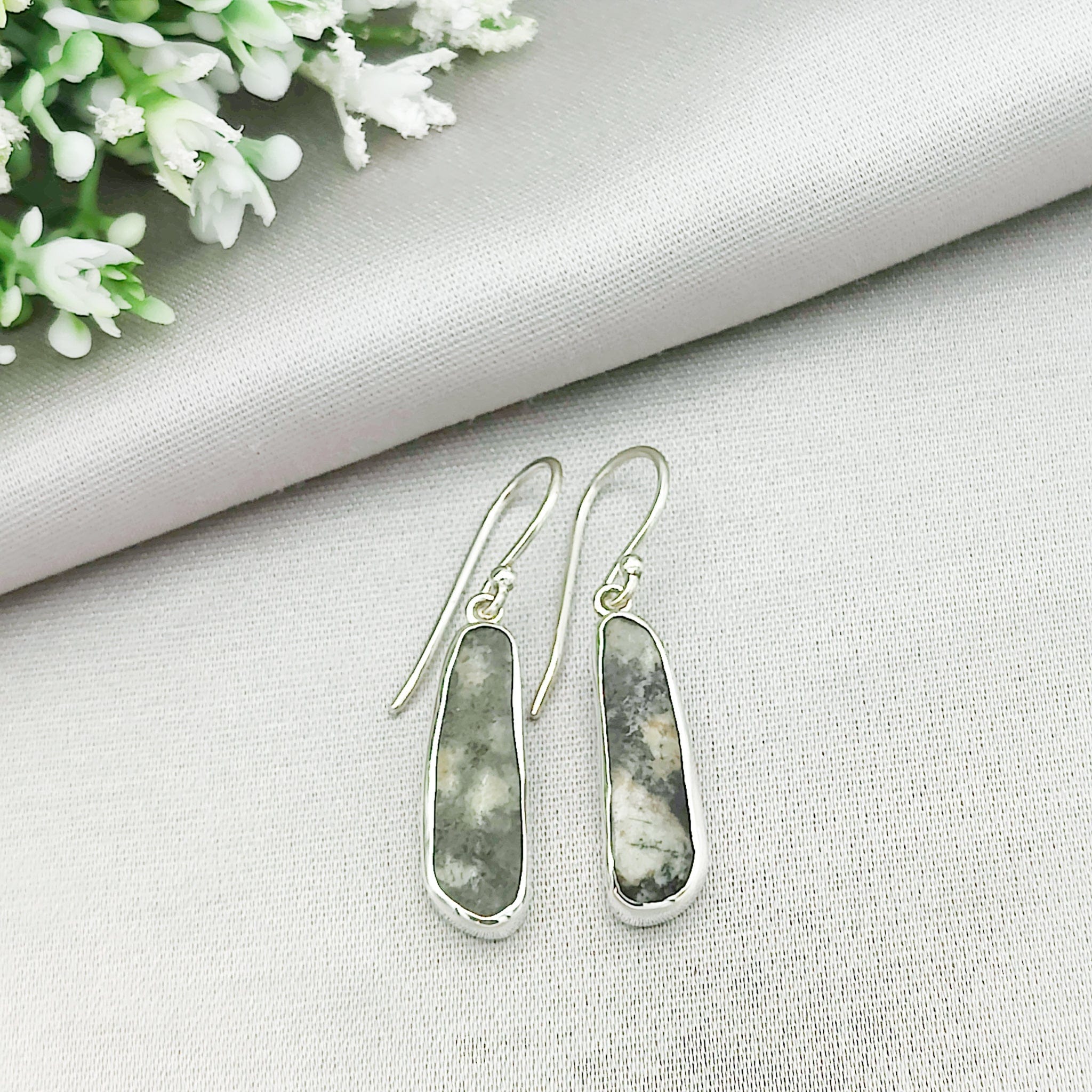 Hepburn & Hughes Preseli Bluestone Earrings | 25mm Stonehenge Stone with Ear Wire | Welsh Gift | Sterling Silver