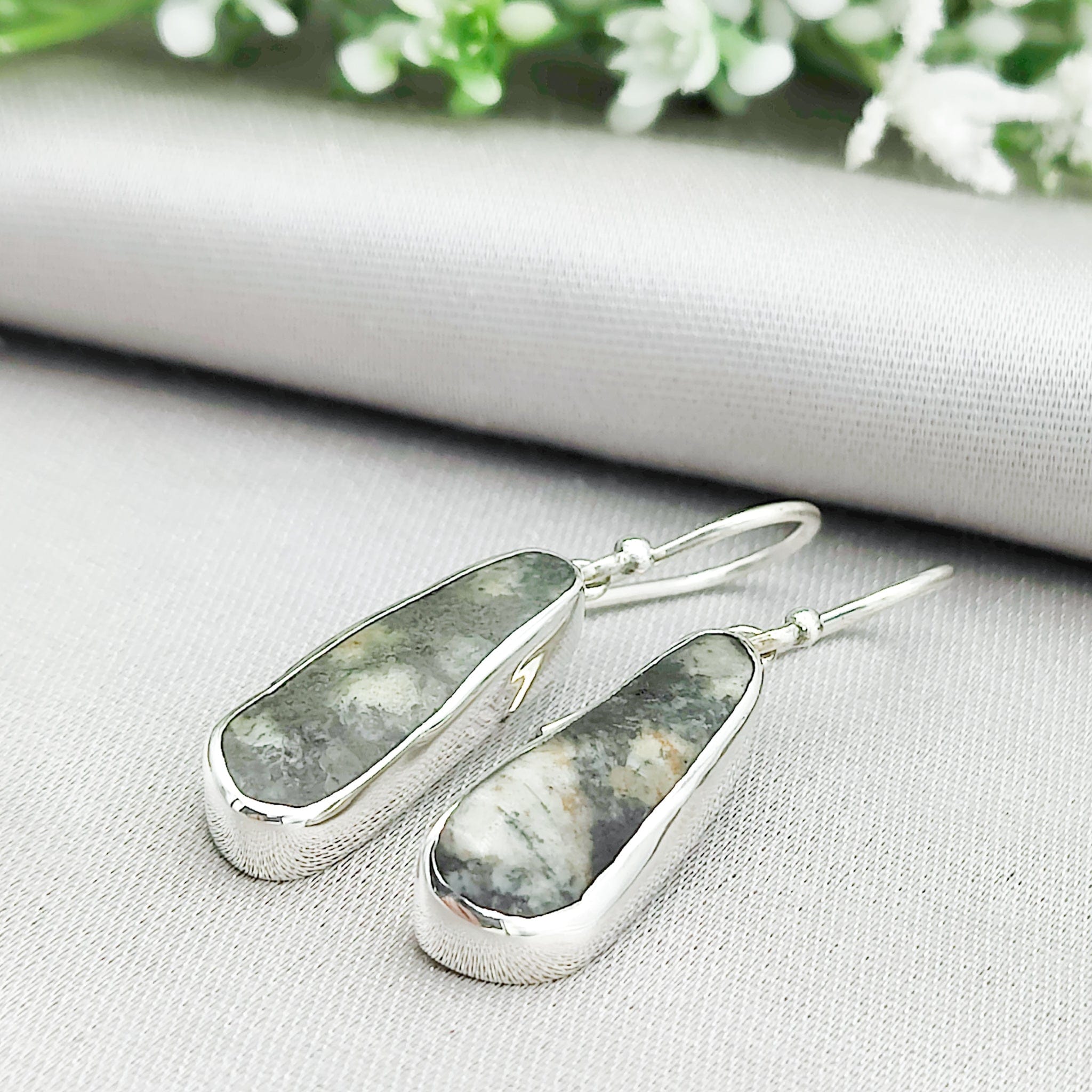 Hepburn & Hughes Preseli Bluestone Earrings | 25mm Stonehenge Stone with Ear Wire | Welsh Gift | Sterling Silver