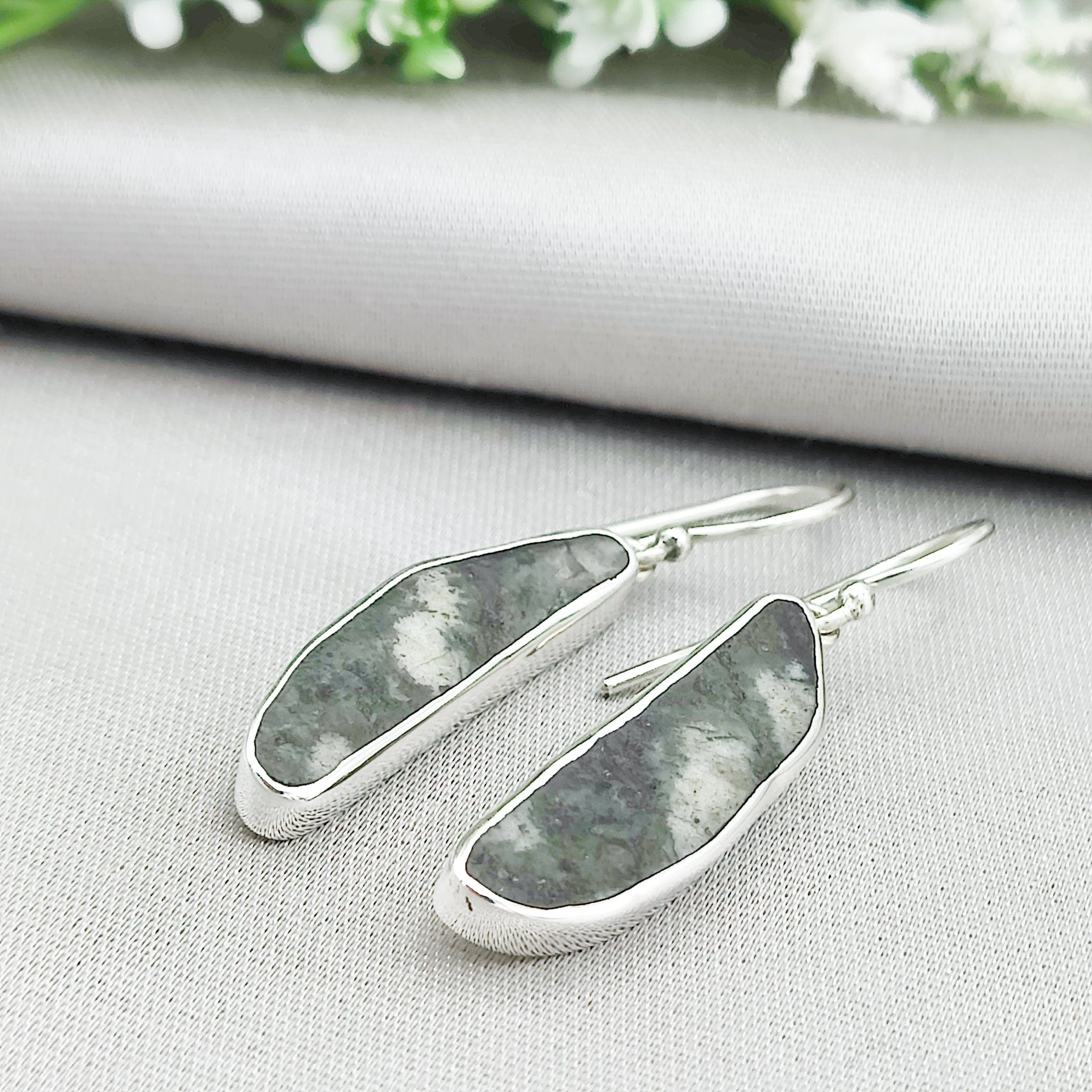 Hepburn & Hughes Preseli Bluestone Earrings | 25mm Stonehenge Stone with Ear Wire | Welsh Gift | Sterling Silver