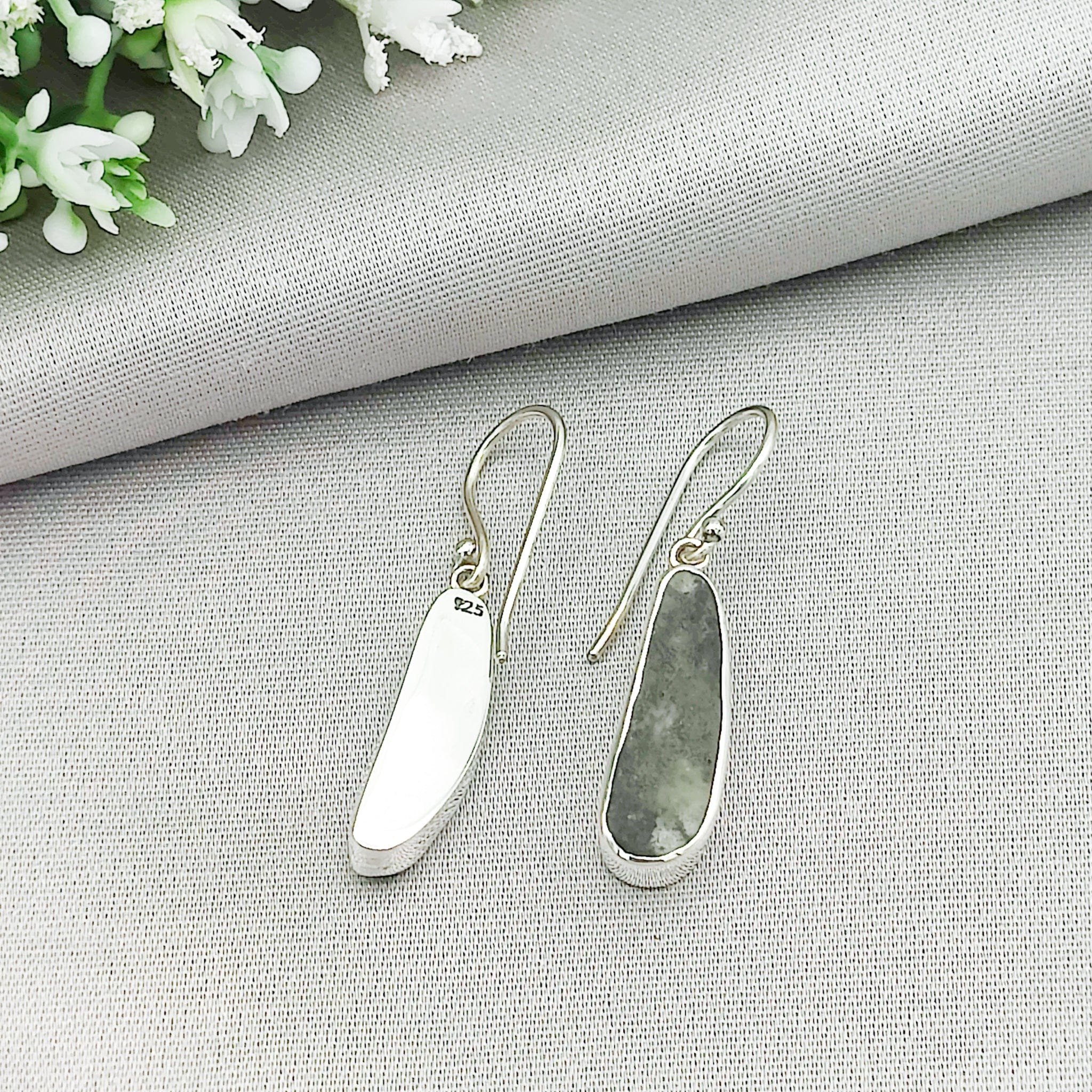 Hepburn & Hughes Preseli Bluestone Earrings | 25mm Stonehenge Stone with Ear Wire | Welsh Gift | Sterling Silver