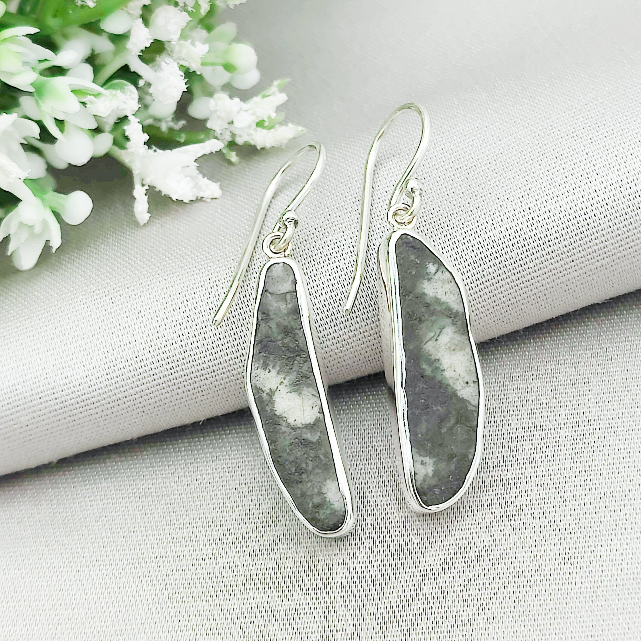Hepburn & Hughes Preseli Bluestone Earrings | 25mm Stonehenge Stone with Ear Wire | Welsh Gift | Sterling Silver